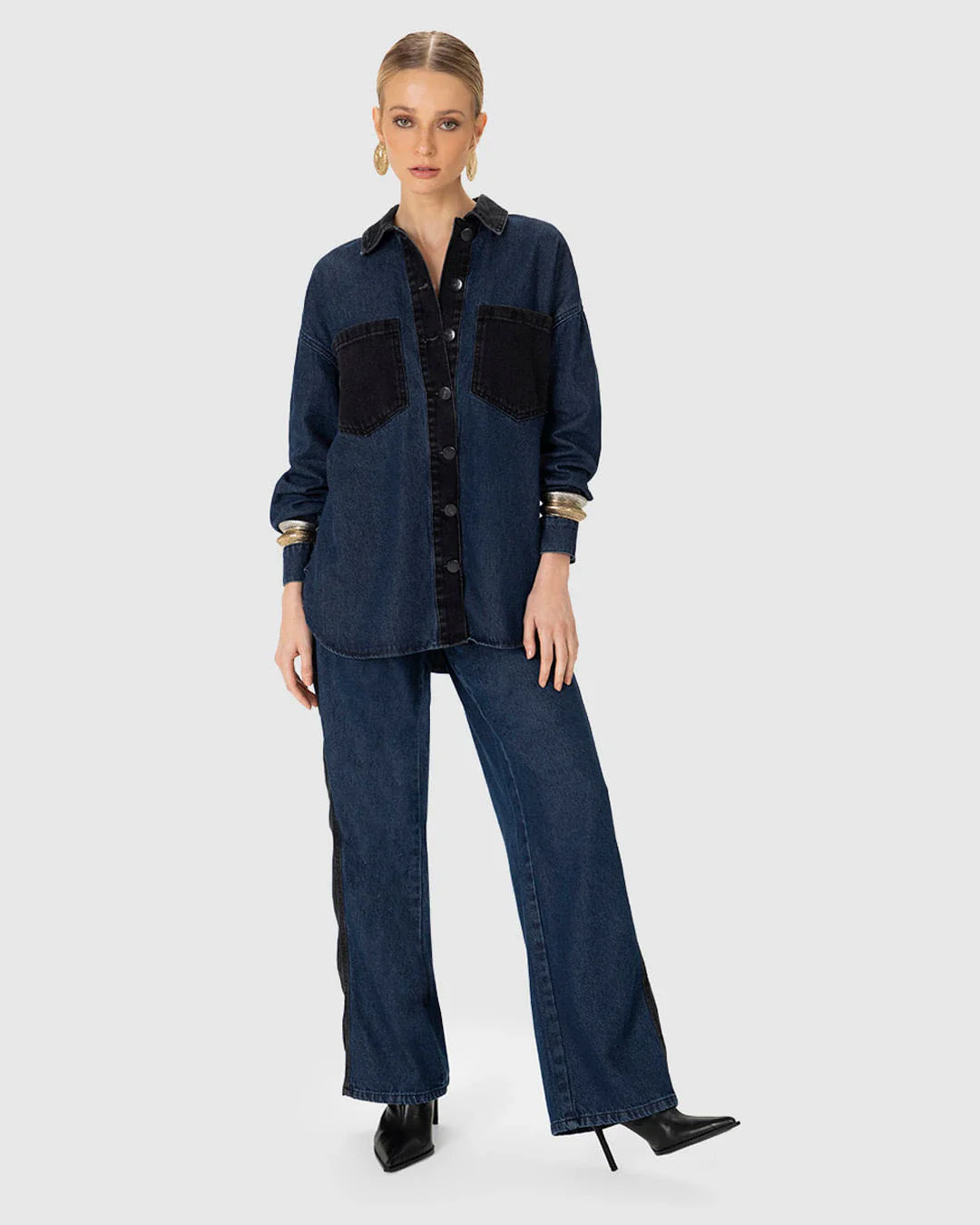 Jaqueta Feminina Oversized Bicolor Em Jeans 100% Algodão - ENFIM