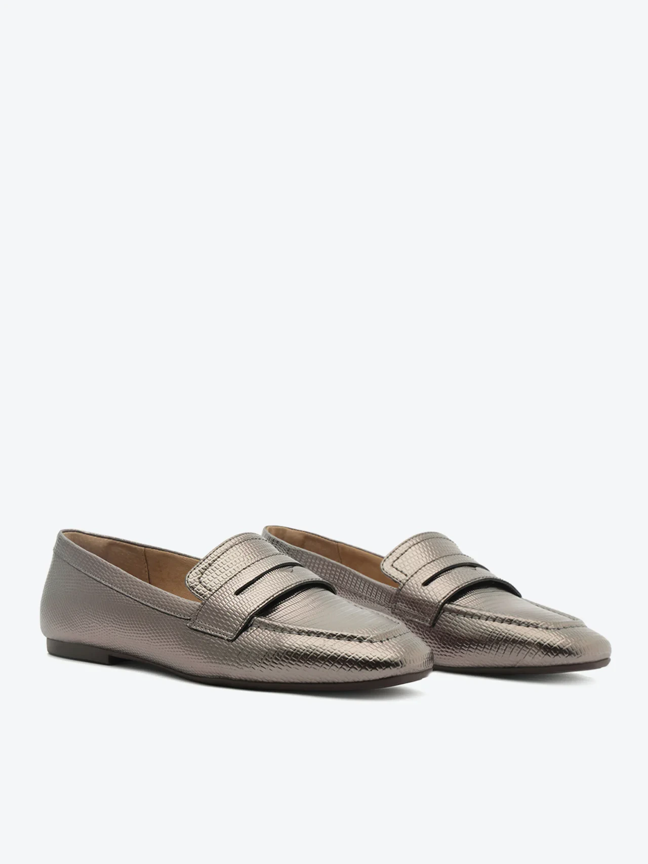 Mocassim Casual Pala Croco Prata