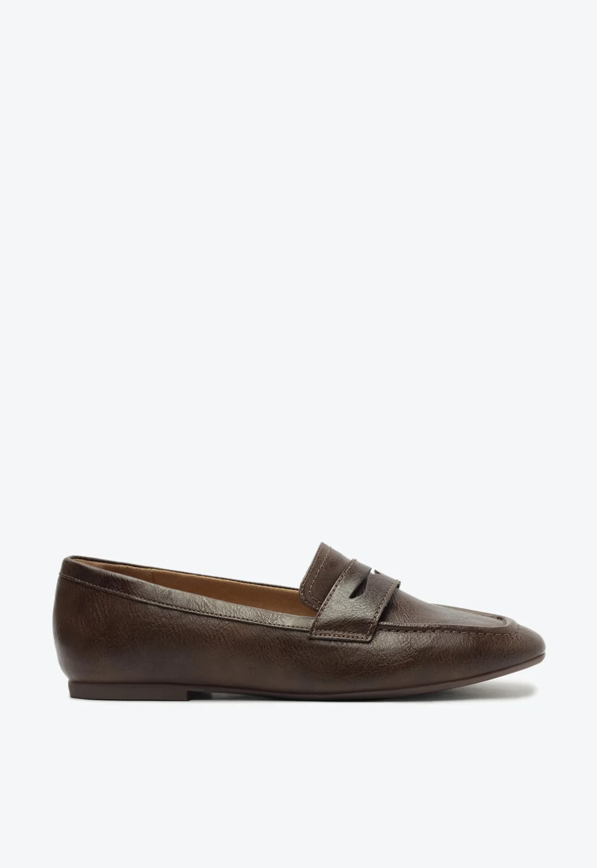 Mocassim Liso Tira Bico Quadrado Marrom