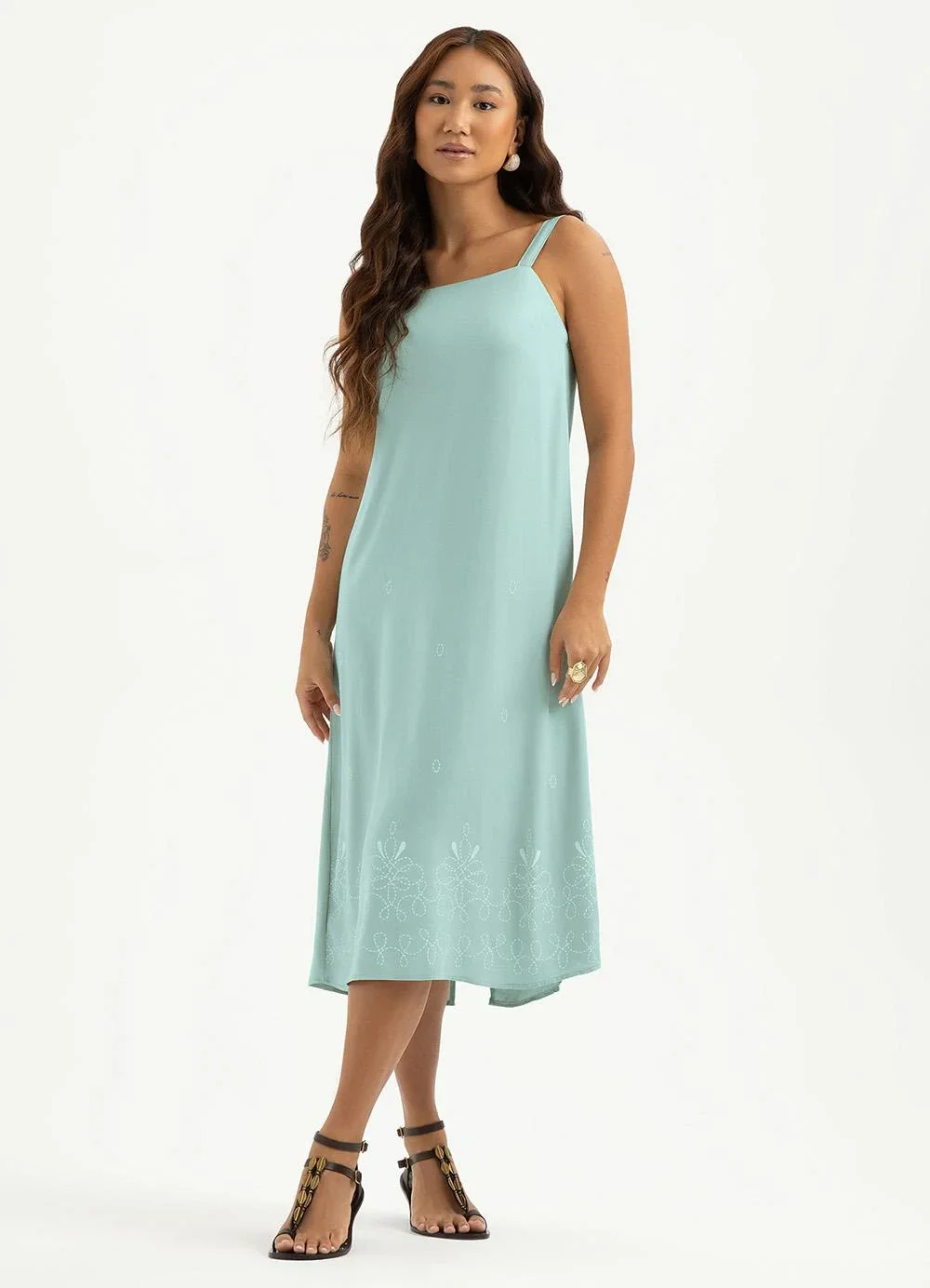 Cativa - Vestido Midi em Viscose Verde Claro