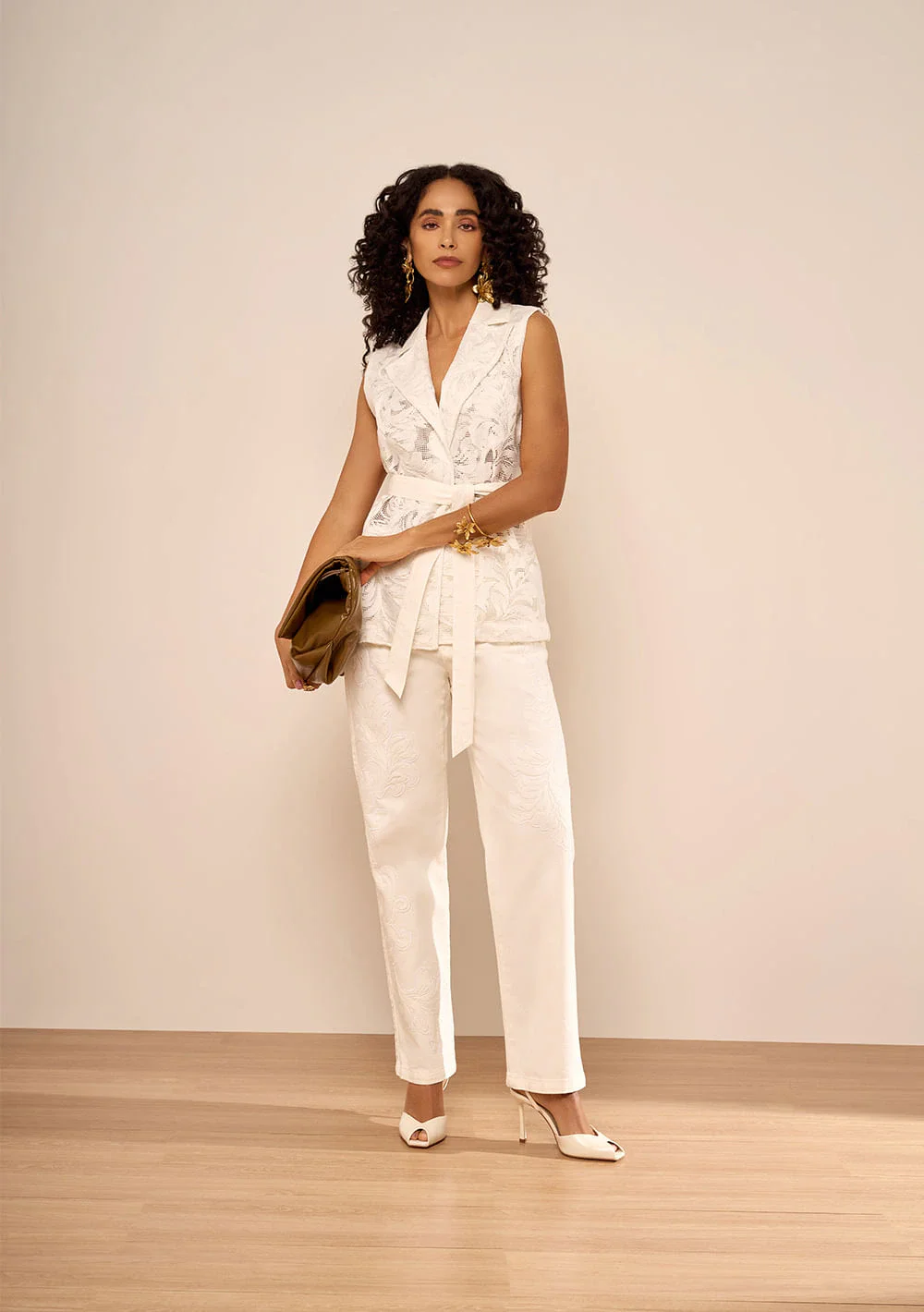 Calca Reta Sarja Gardênia Off White
