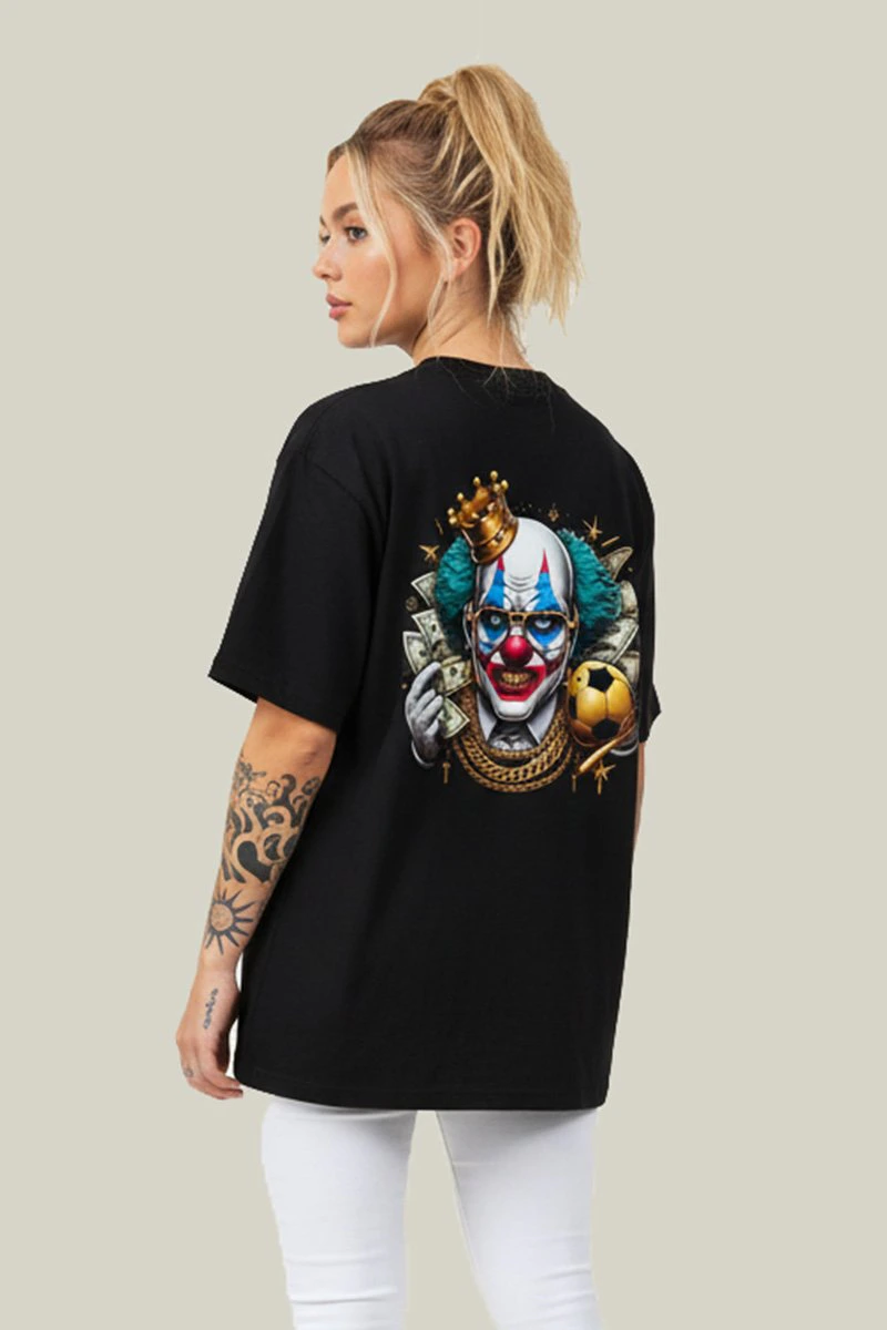 Camiseta Oversized Feminina Preta Algodão Prime WSS Cash Clown