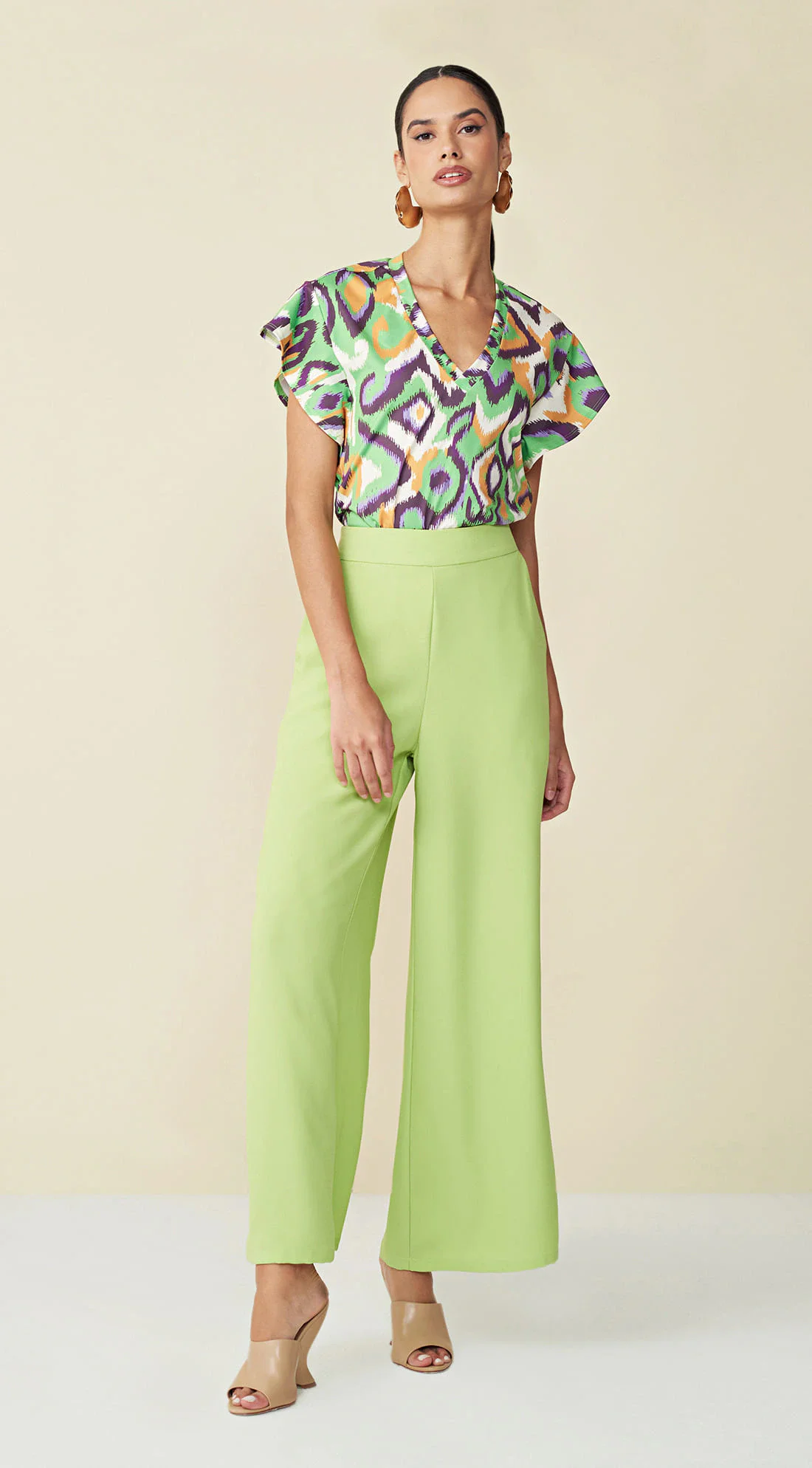 Calca Maria.Valentina Pantalona Cós Elástico Bolso Faca Verde