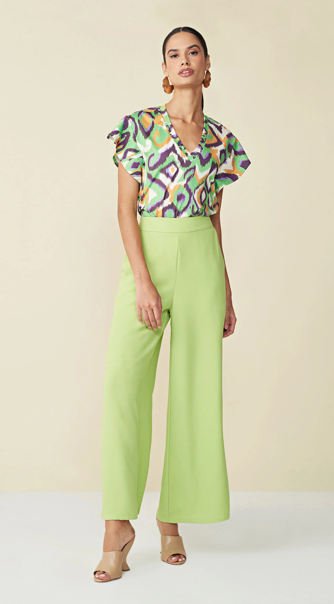 Calca Maria.Valentina Pantalona Cós Elástico Bolso Faca Verde