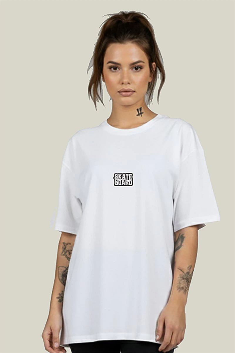 Camiseta Oversized Feminina Branca Algodão Prime Skateboard WSS