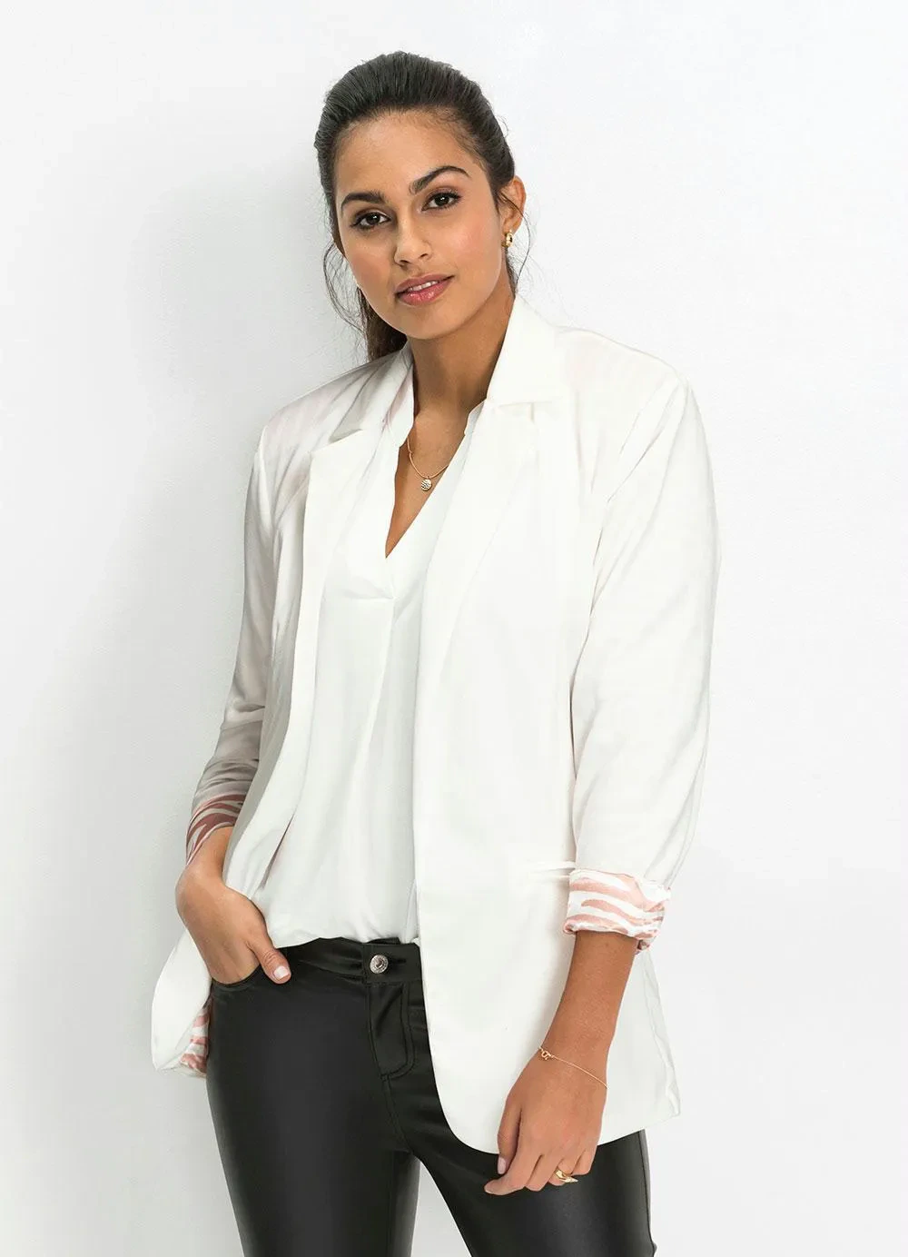 bonprix - Blazer Alfaiataria Alongado Off White