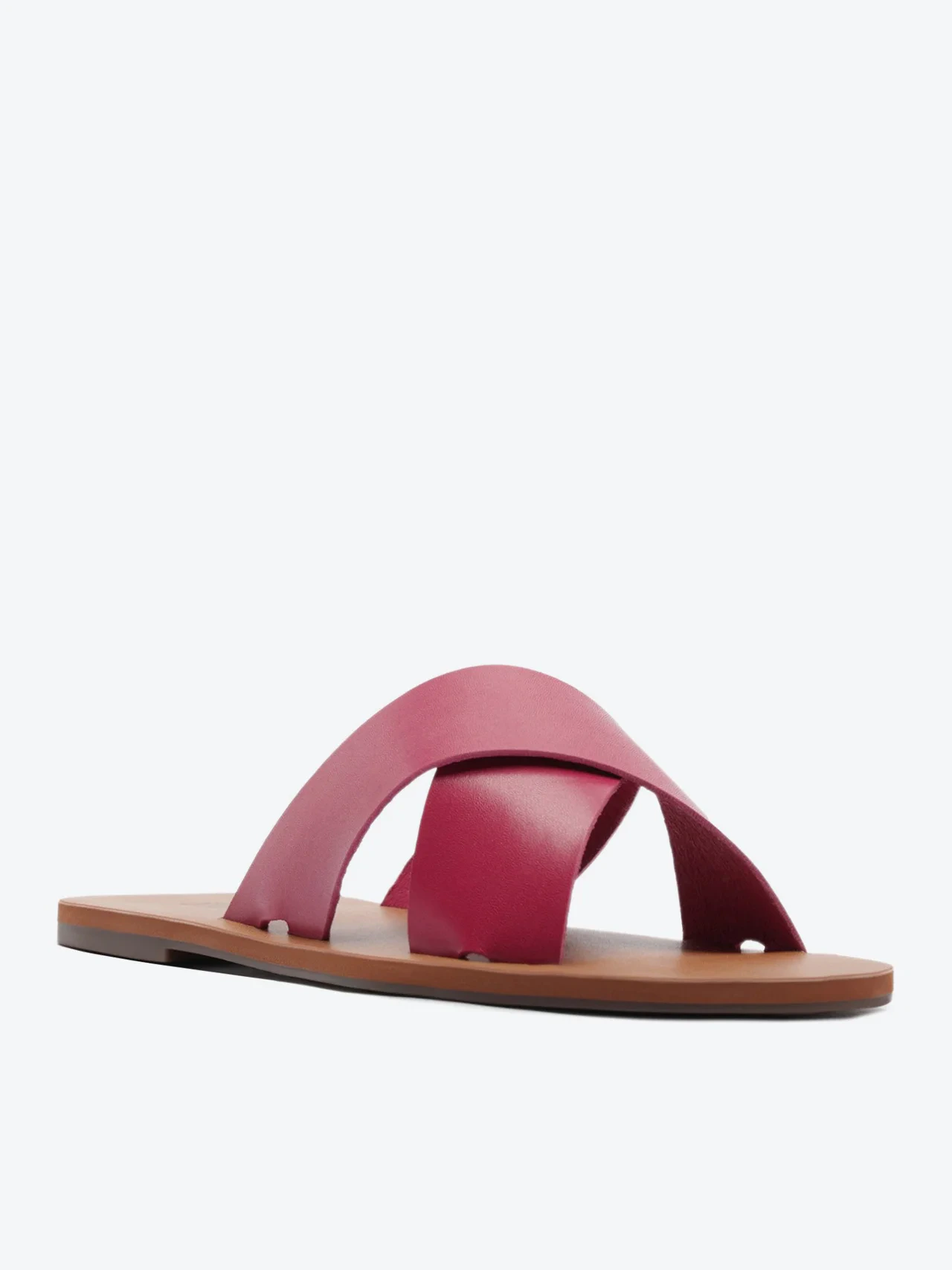 Rasteira Tiras Cruzadas Couro Rosa Magenta