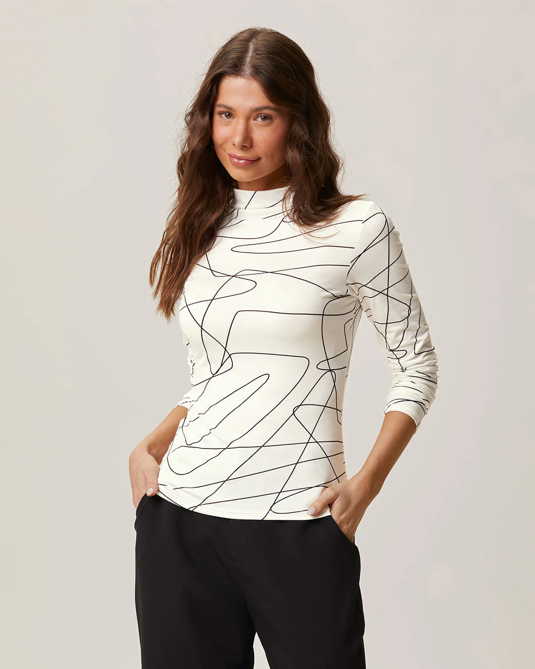 Blusa Feminina Estampada Gola Alta Em Viscose Stretch