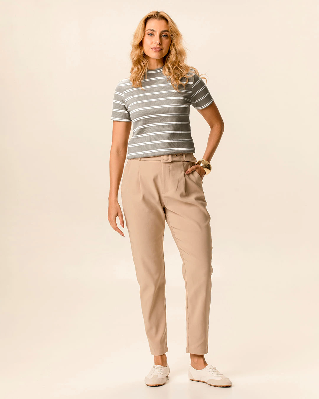 Blusa Feminina Slim Golinha Alta Em Ribana Listrada
