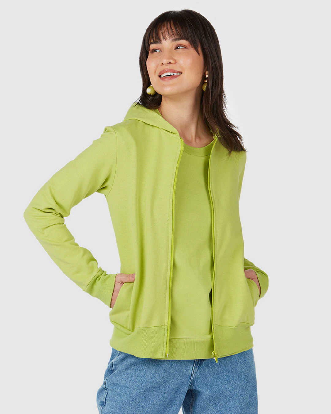Jaqueta Básica Feminina Com Capuz Moletom Stretch Flanelado