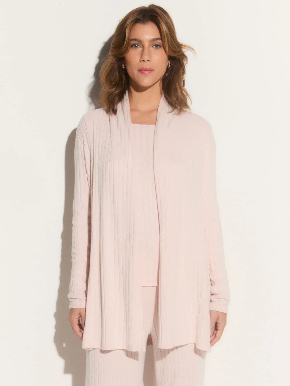 Cardigan Manga Longa Tricot Aspen Rosa Claro