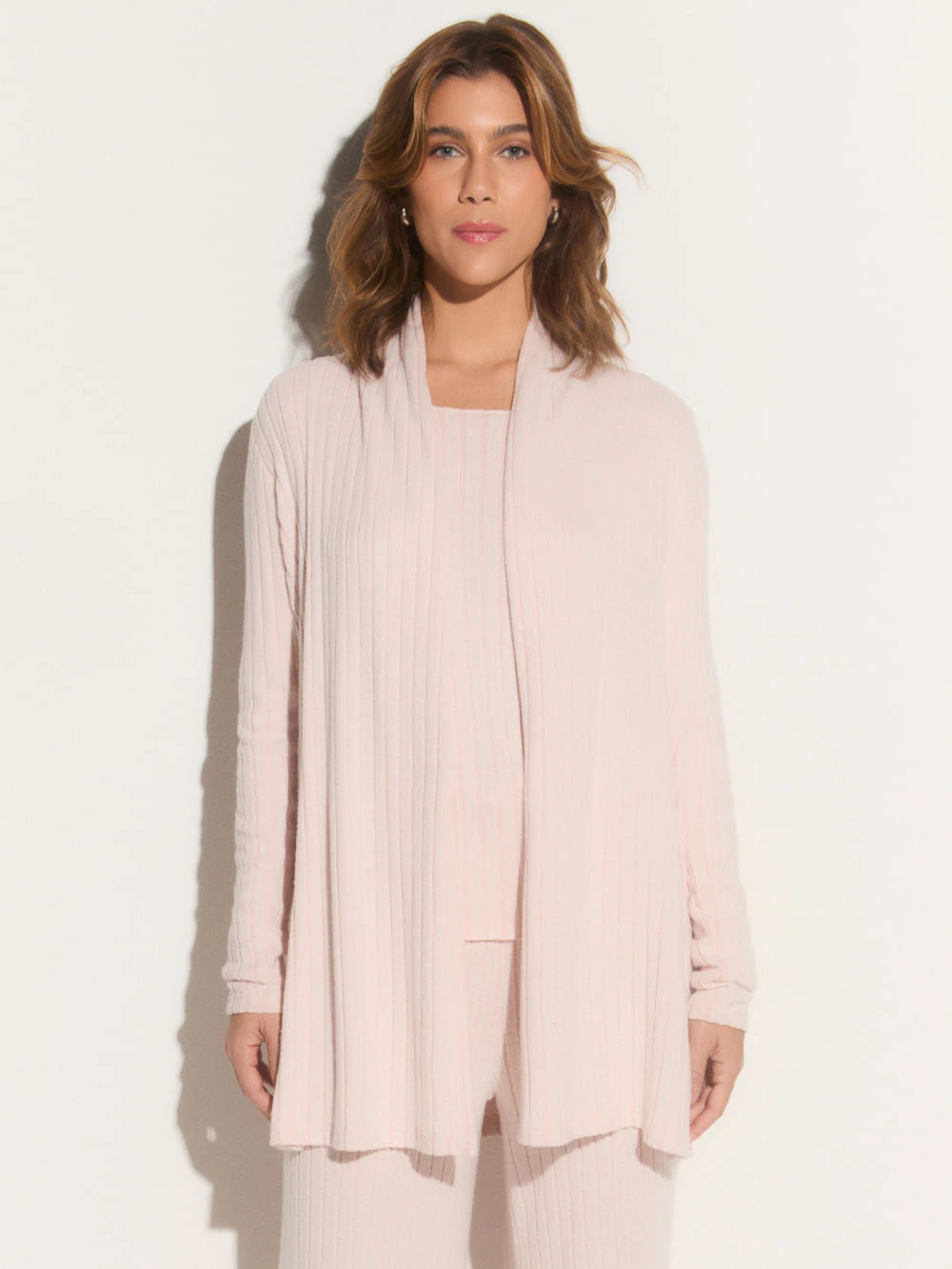 Cardigan Manga Longa Tricot Aspen Rosa Claro