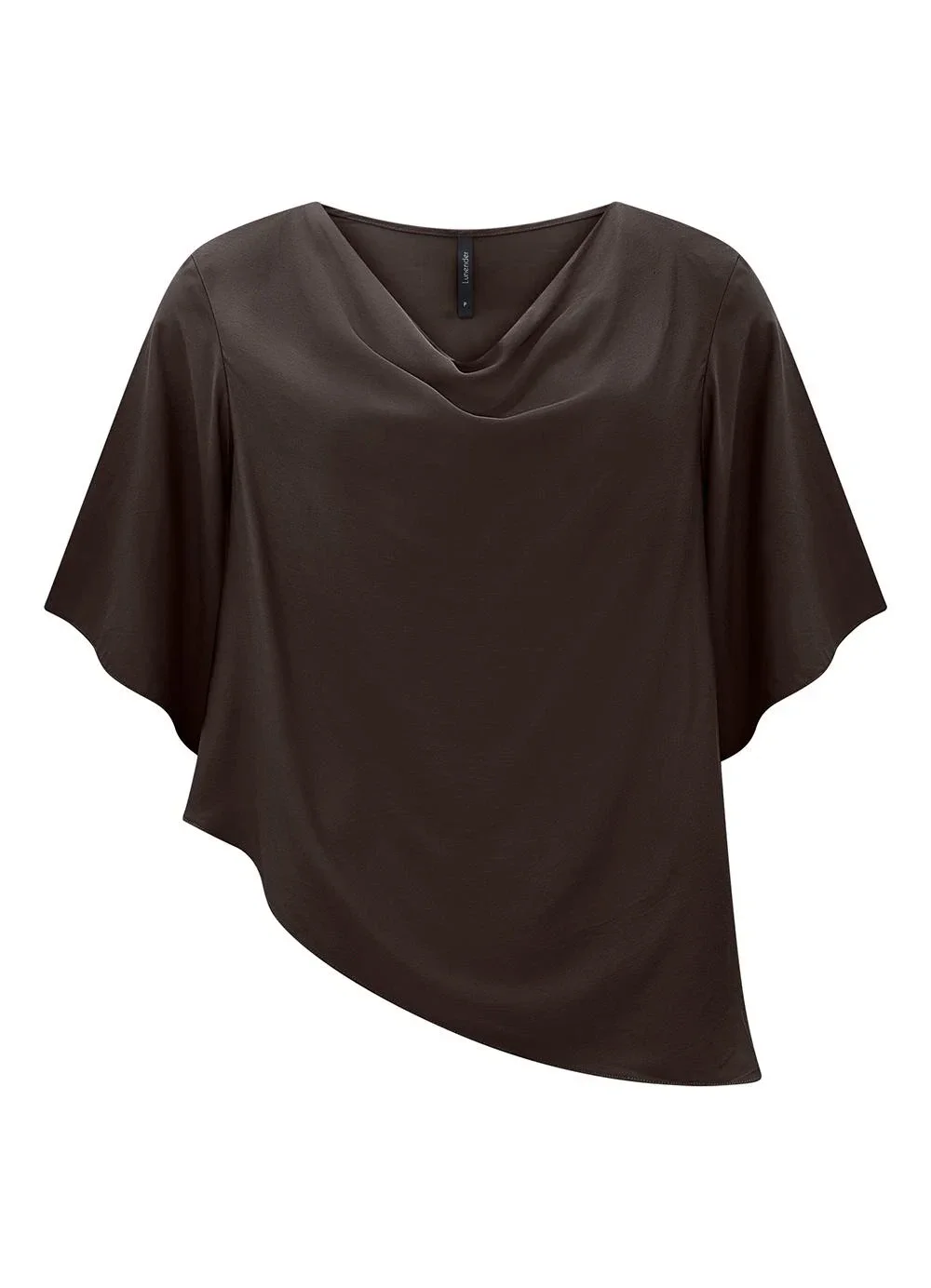 Lunender - Blusa Assimétrica Alongada com Mangas 3/4 Marrom