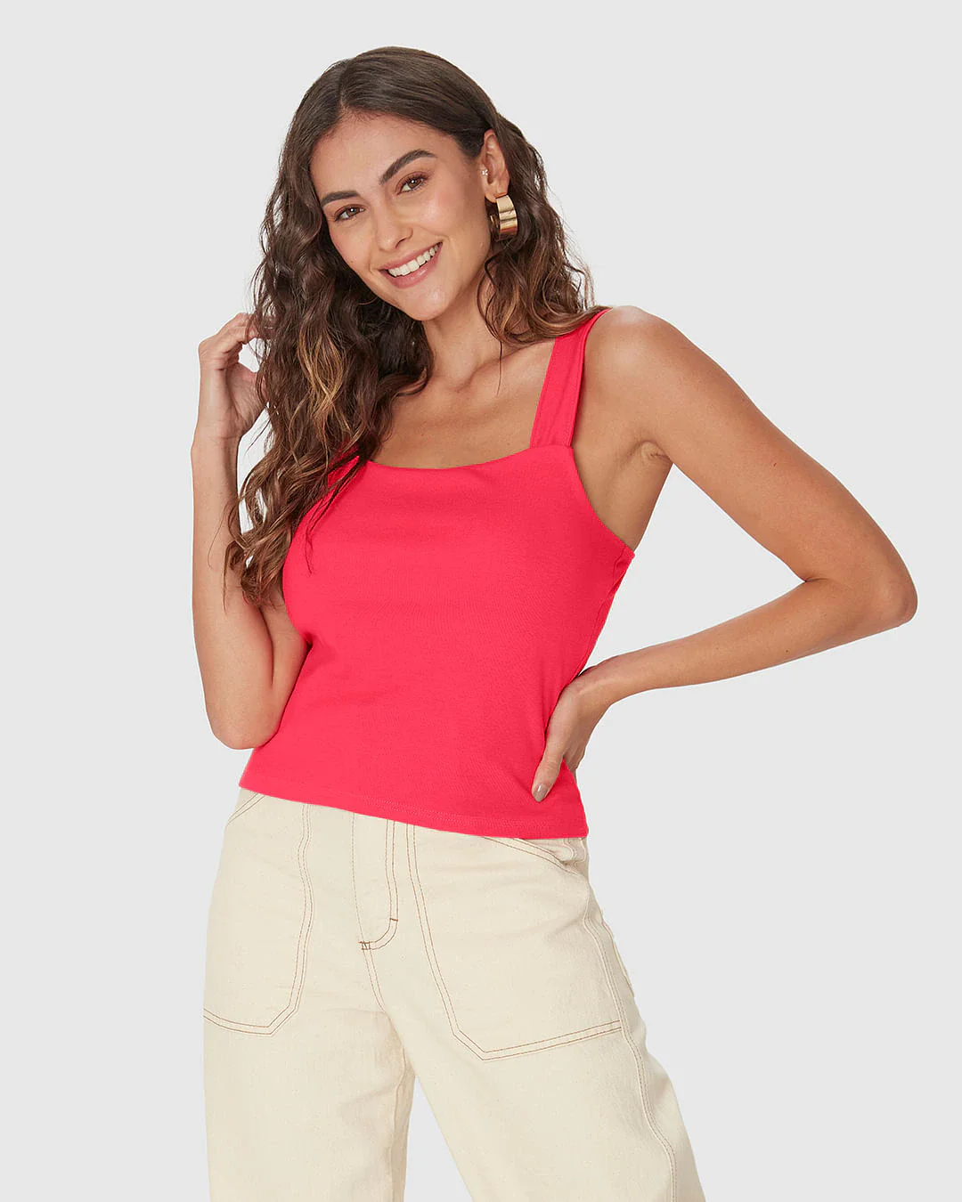 Regata Cropped Feminina Decote Quadrado Em Algodão