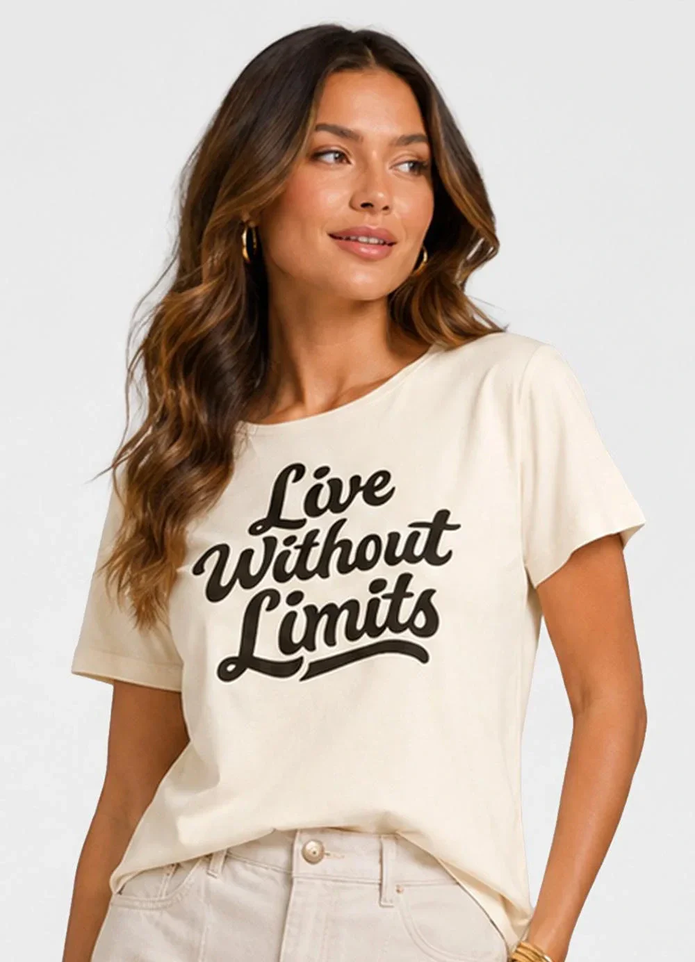 Infinita Cor - Blusa Feminina Estampada em Meia Malha Bege