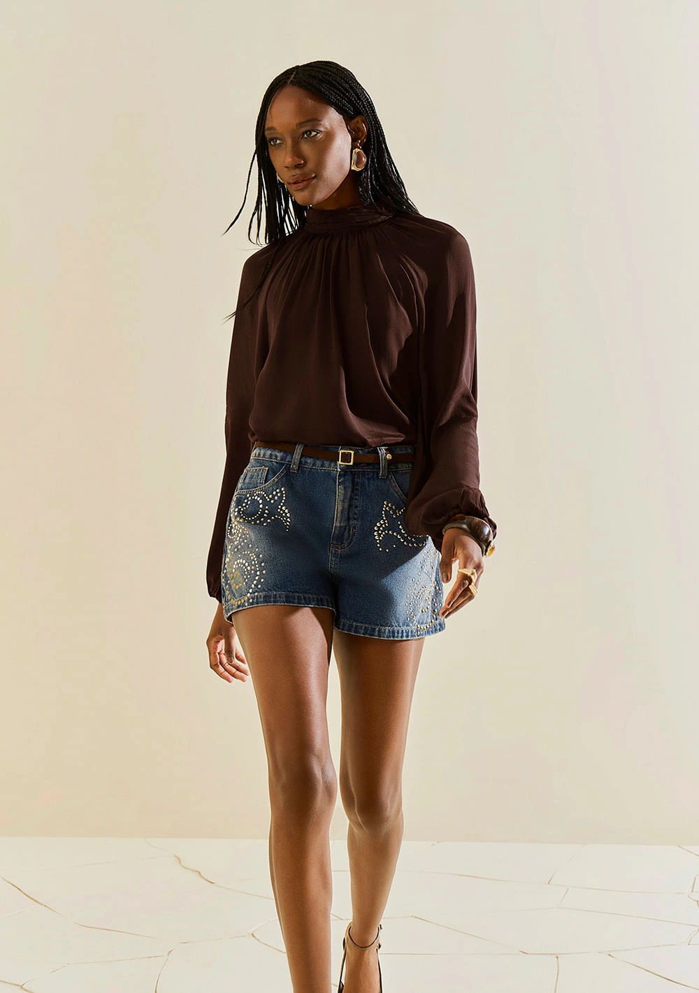 Shorts Morena Rosa Reto Média Azul