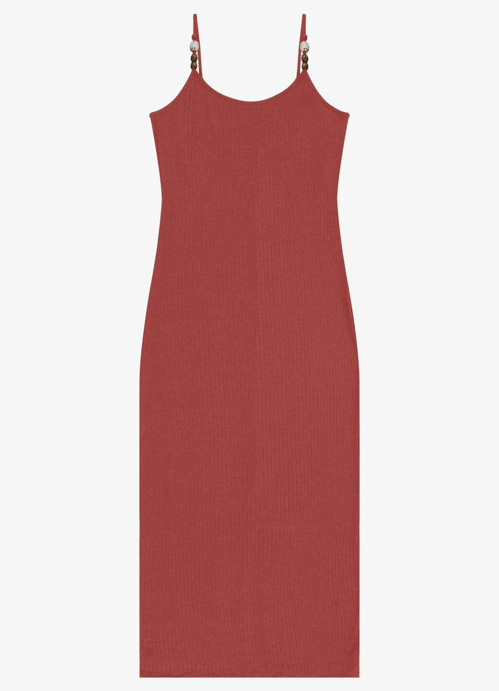 Rovitex - Vestido Midi Feminino Ribana de Viscose Marrom