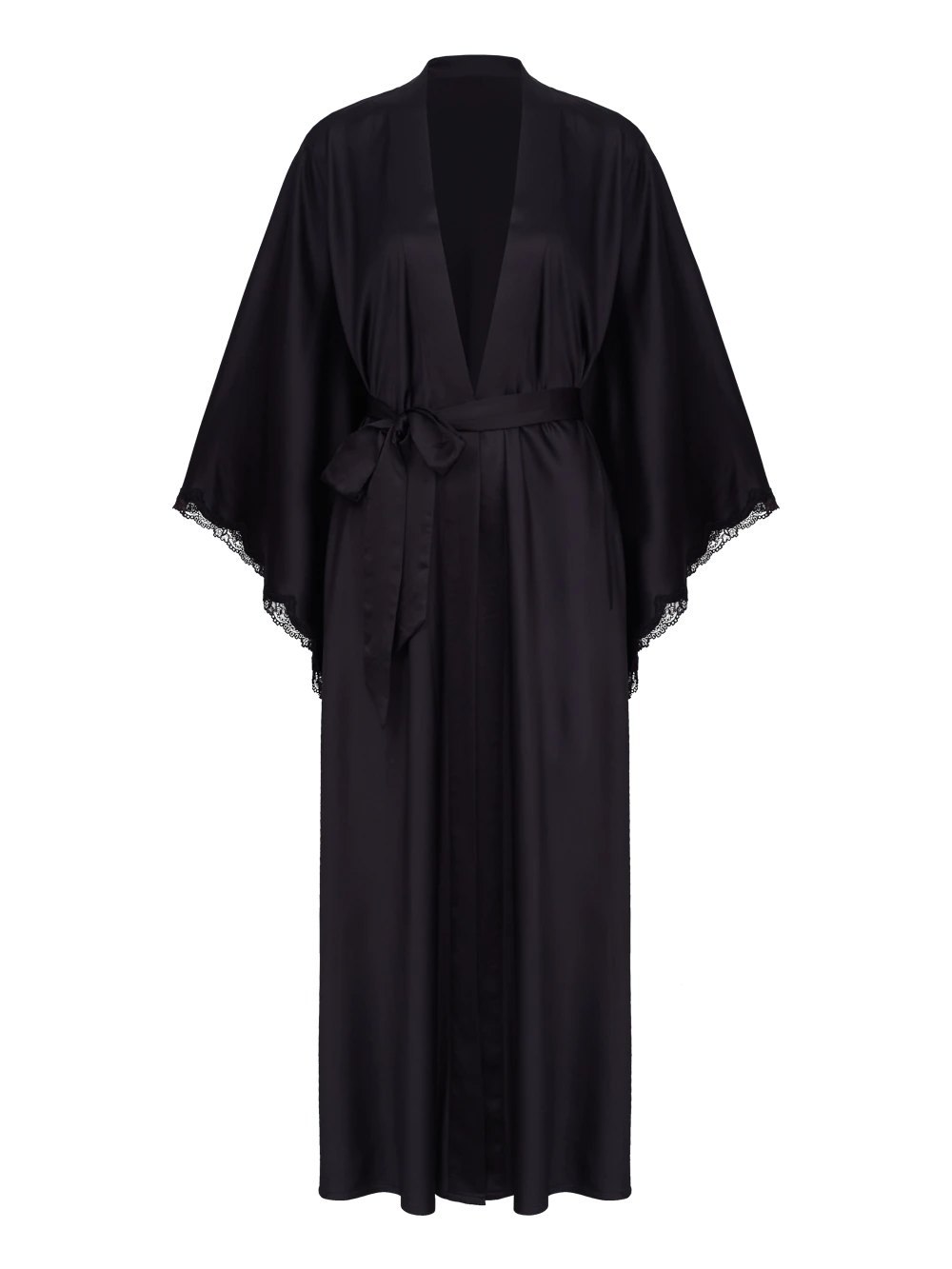 Robe Longo Manga Longa Cetim Bella Luna Preto