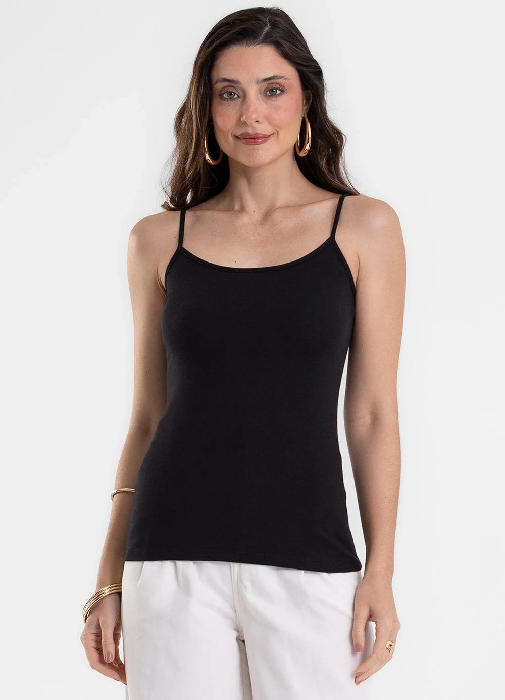 Rovitex - Blusa de Alça Feminina Justa em Cotton Preto
