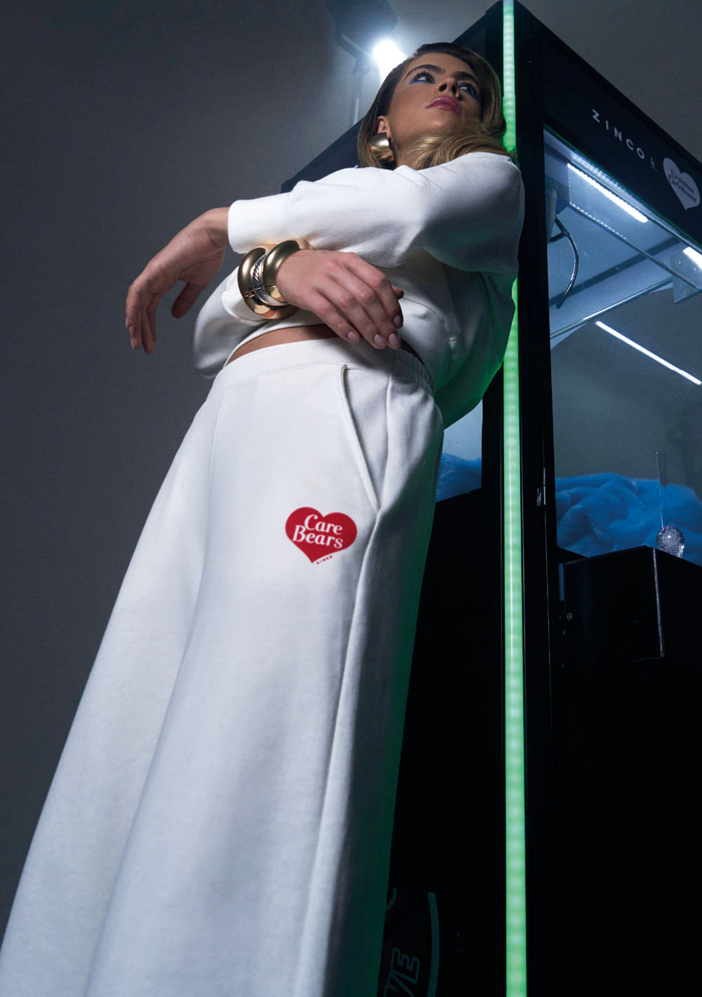 Calca Zinco Wide Cós Alto Estampada Off White