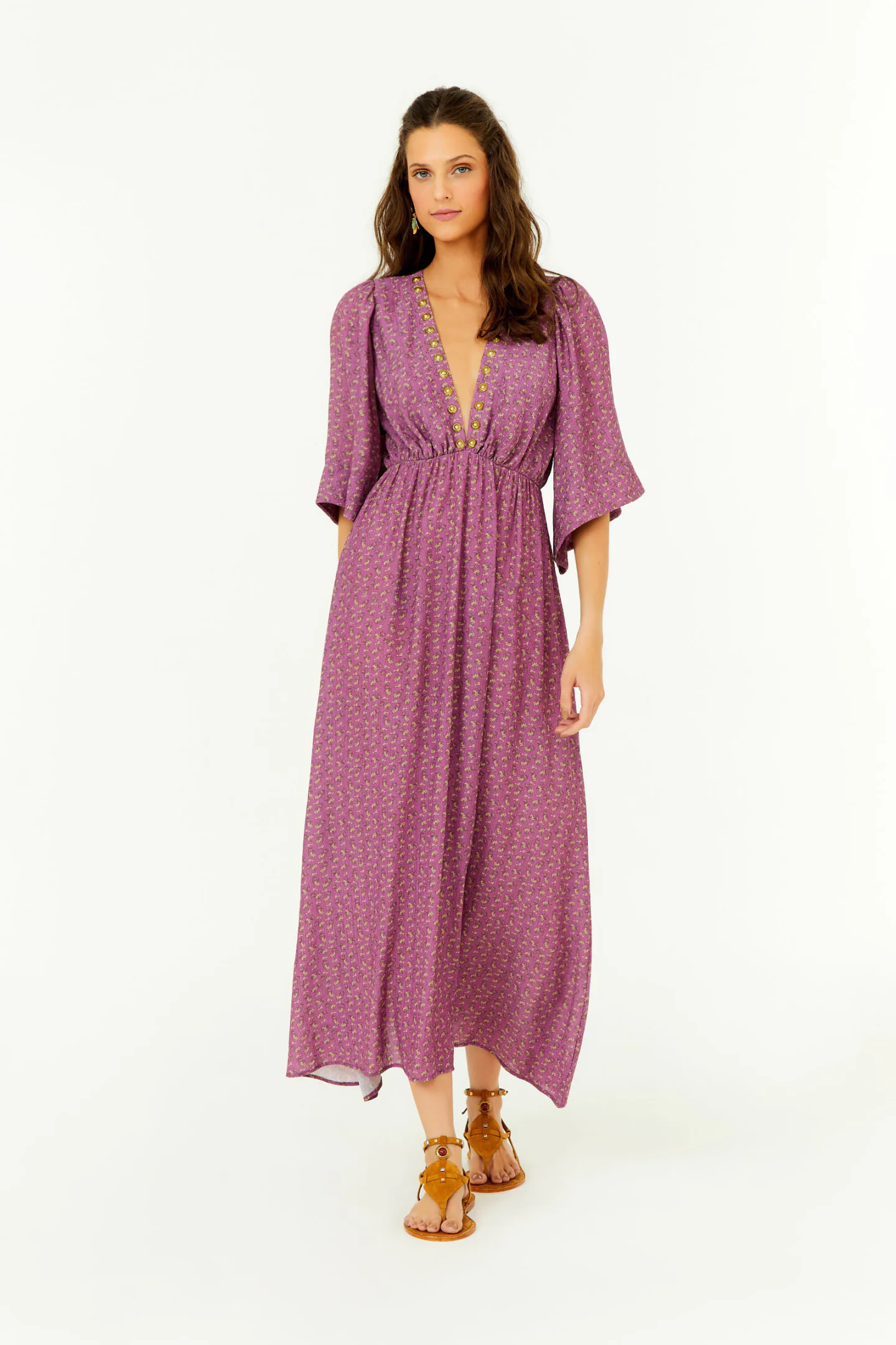 Vestido Midi Decote v Estampa Glam