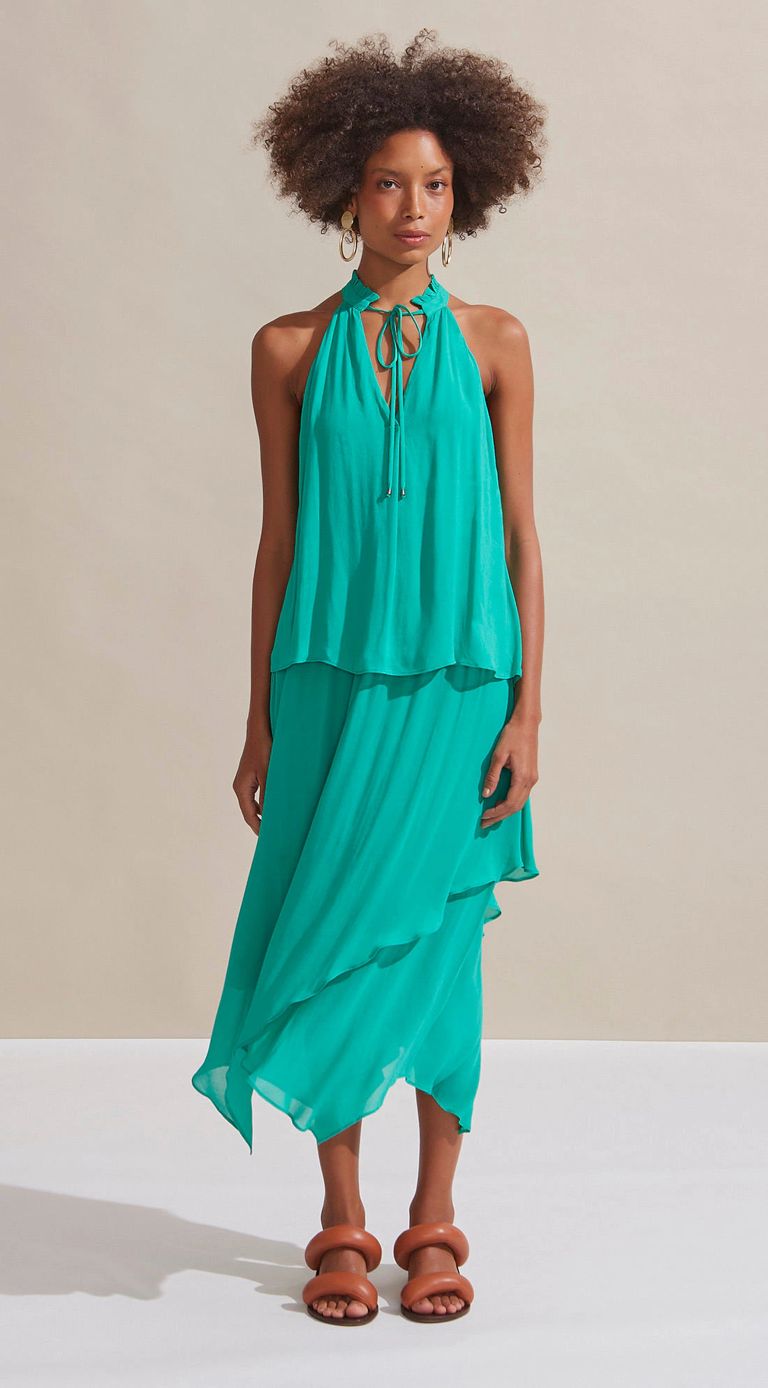 Saia Maria.Valentina Midi Assimétrica Com Babado Verde