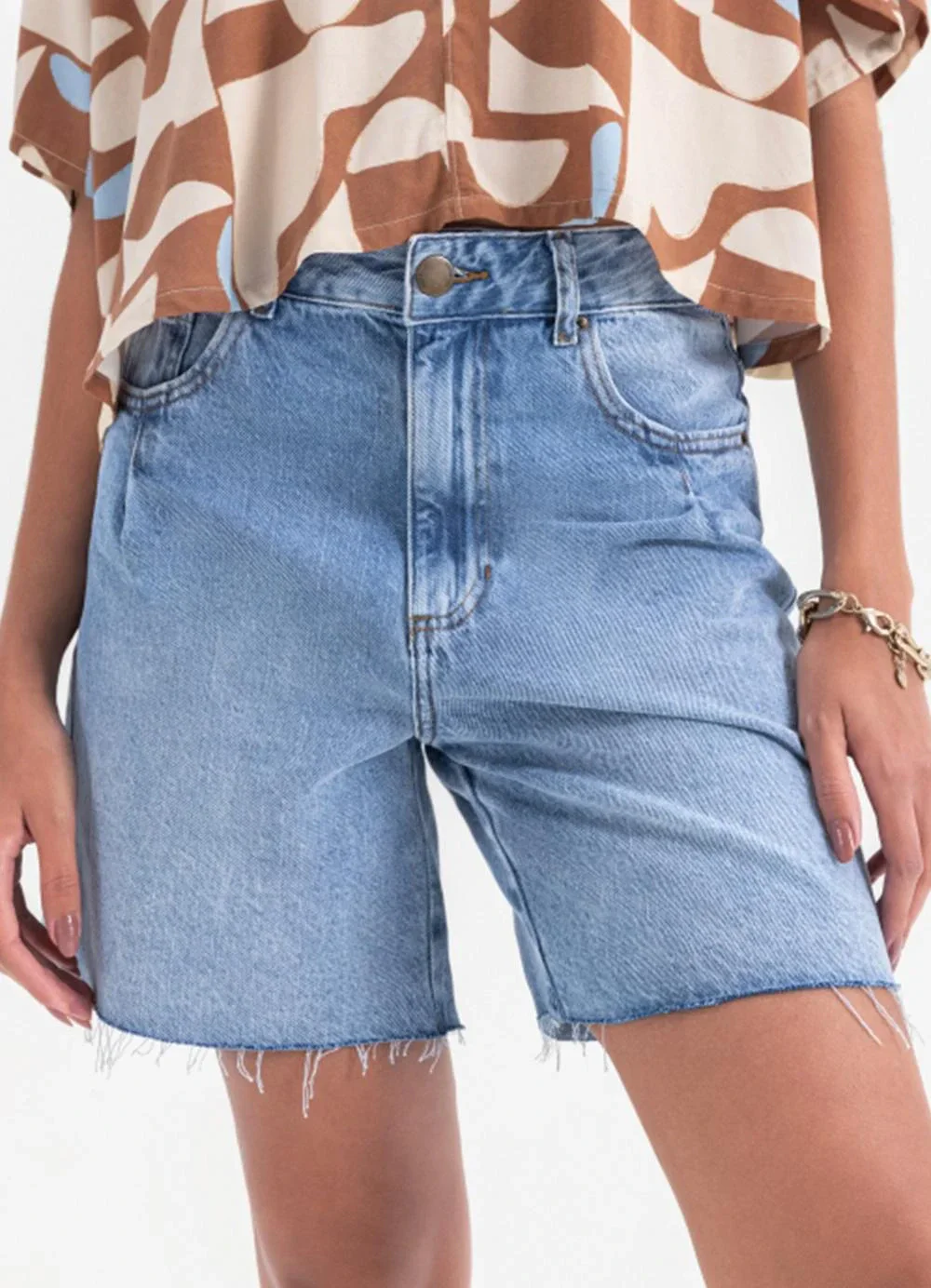Essendi - Bermuda Feminina em Jeans Kripto Azul