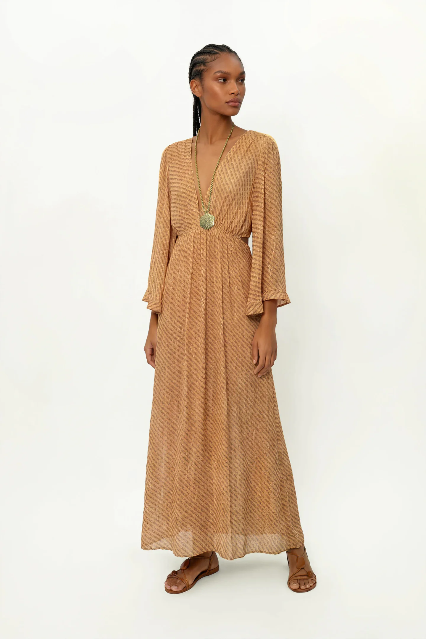 Vestido Midi Pontas Estampa Line