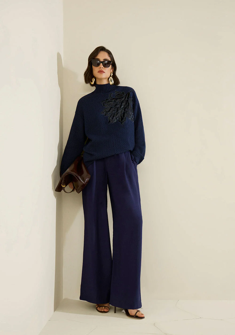 Calça Morena Rosa Pantalona Alta Azul