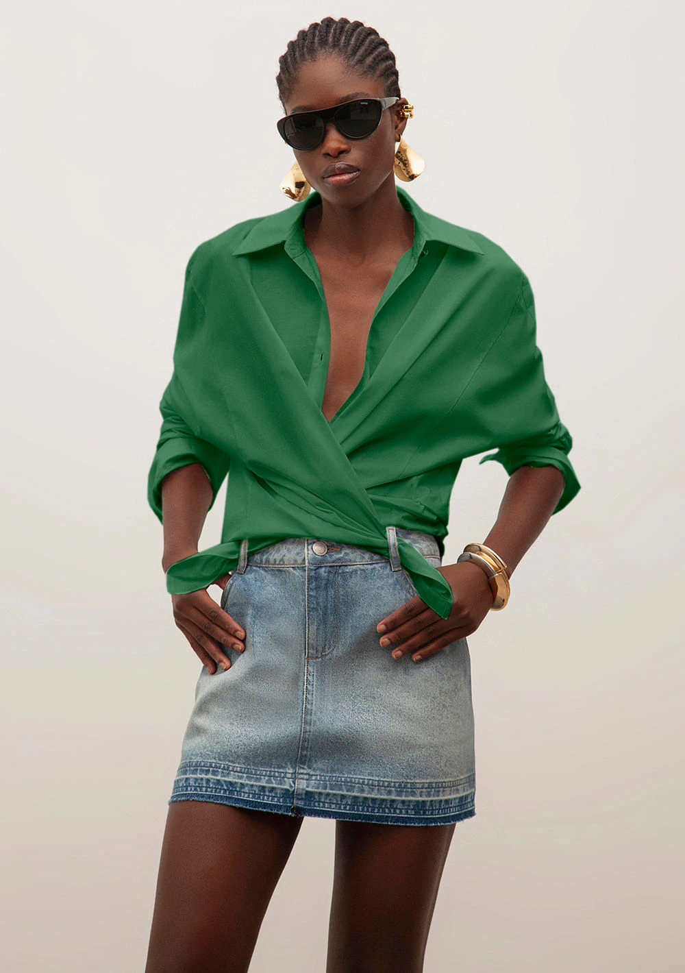 Camisa Iódice Solta Polo Manga Longa Padrão Verde