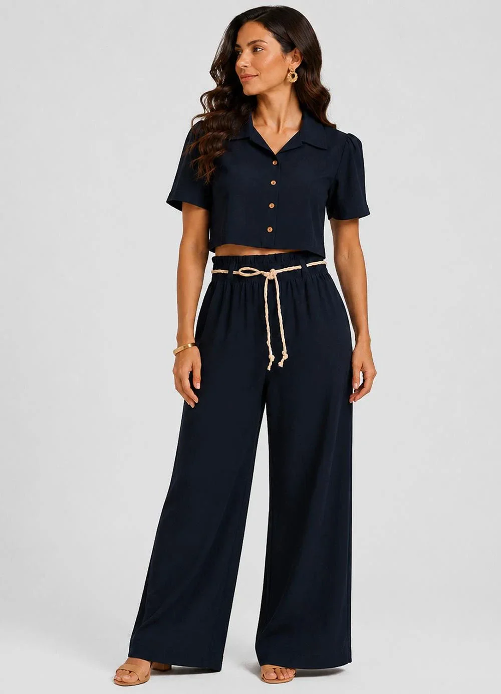 Rovitex - Conjunto Feminino em Viscolinho Azul