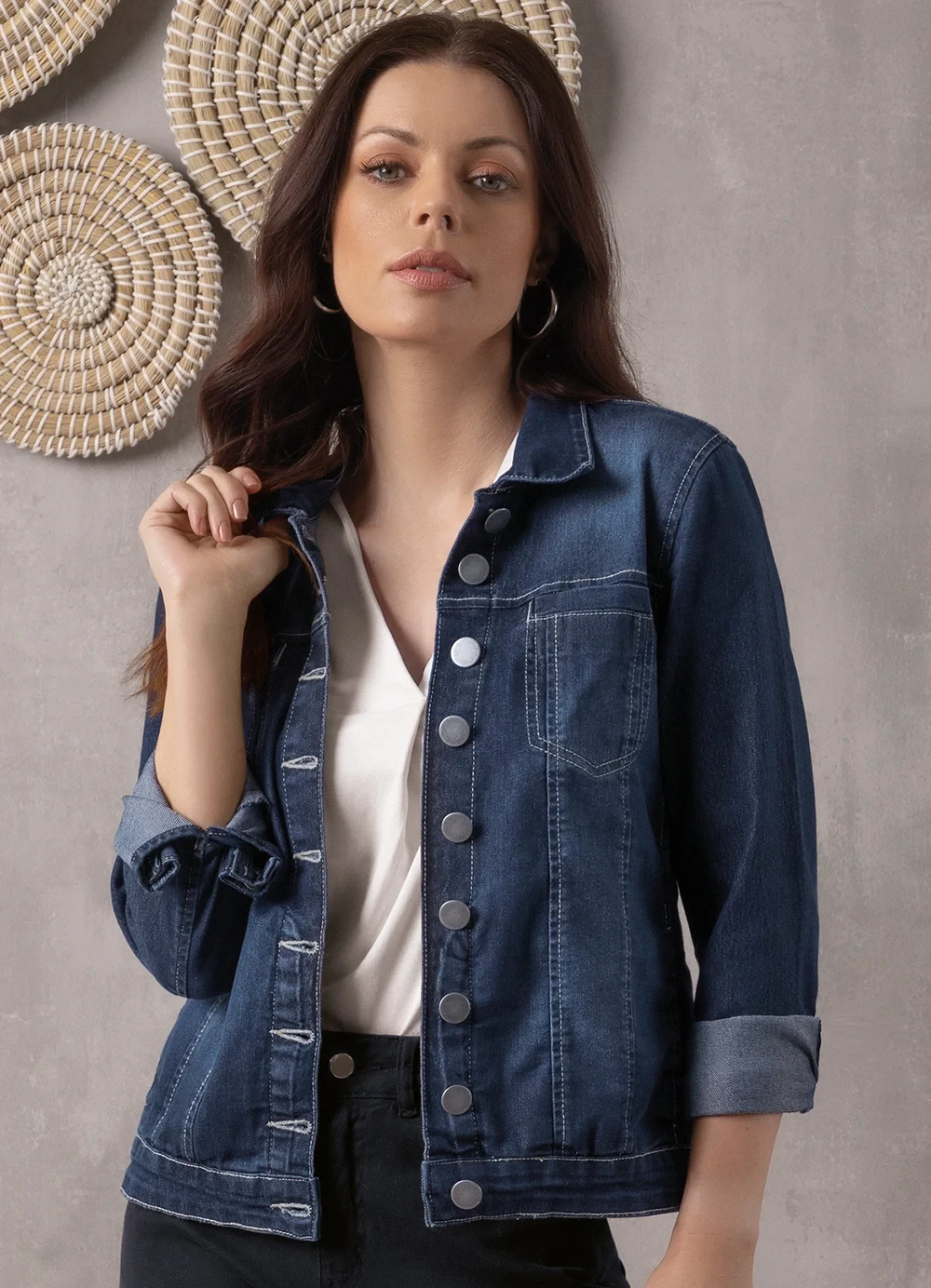 bonprix - Jaqueta Jeans Azul Escuro