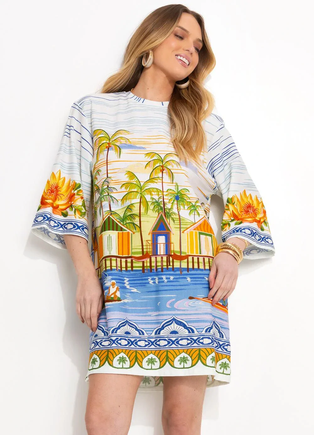 Farm - Vestido T-Shirt Off White