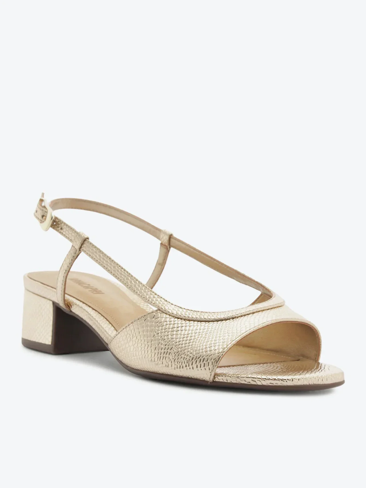Sandália Peep Toe Salto Bloco Dourada