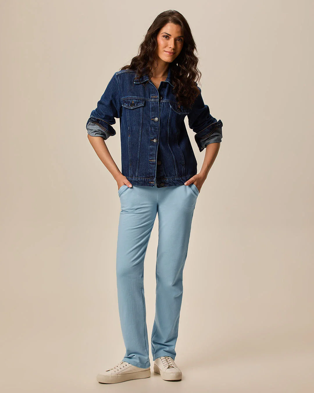 Calça Básica Feminina Reta Em Moletom Stretch Flanelado