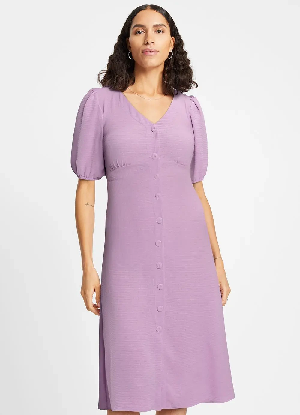 bonprix - Vestido Lilás em Crepe Plano