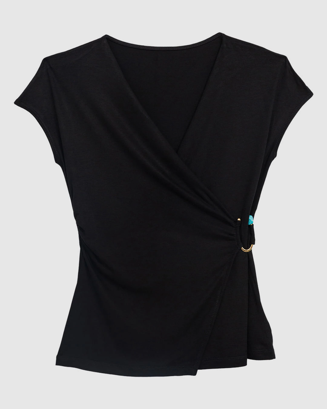 Blusa Feminina Transpassada Detalhe Argola Com Pedra Viscose Stretch - ENFIM