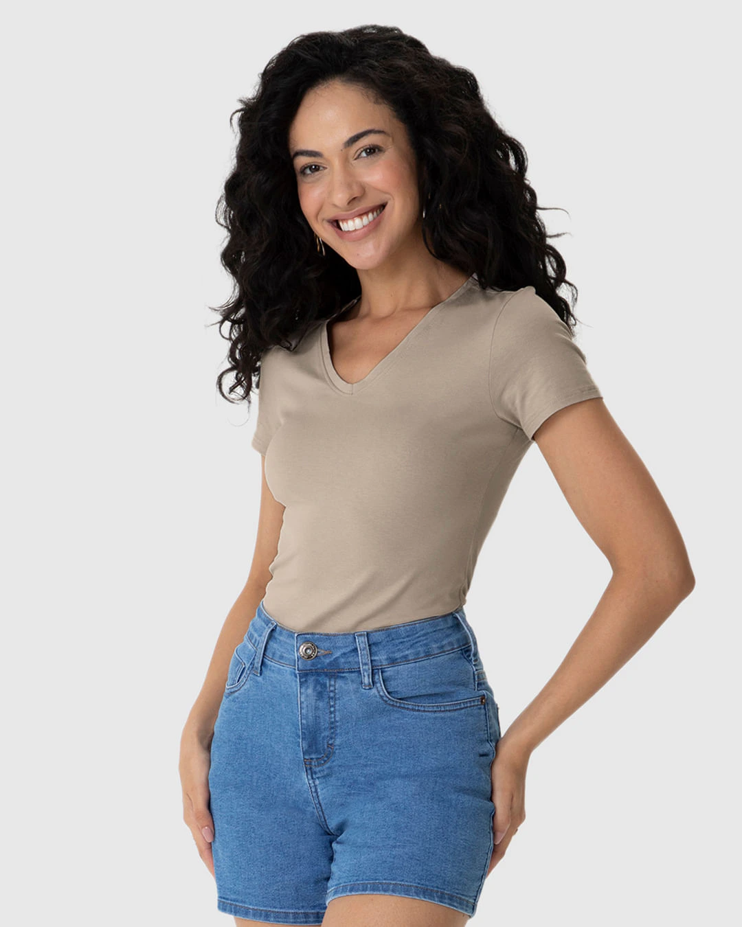 Camiseta Básica Feminina Decote V Em Algodão