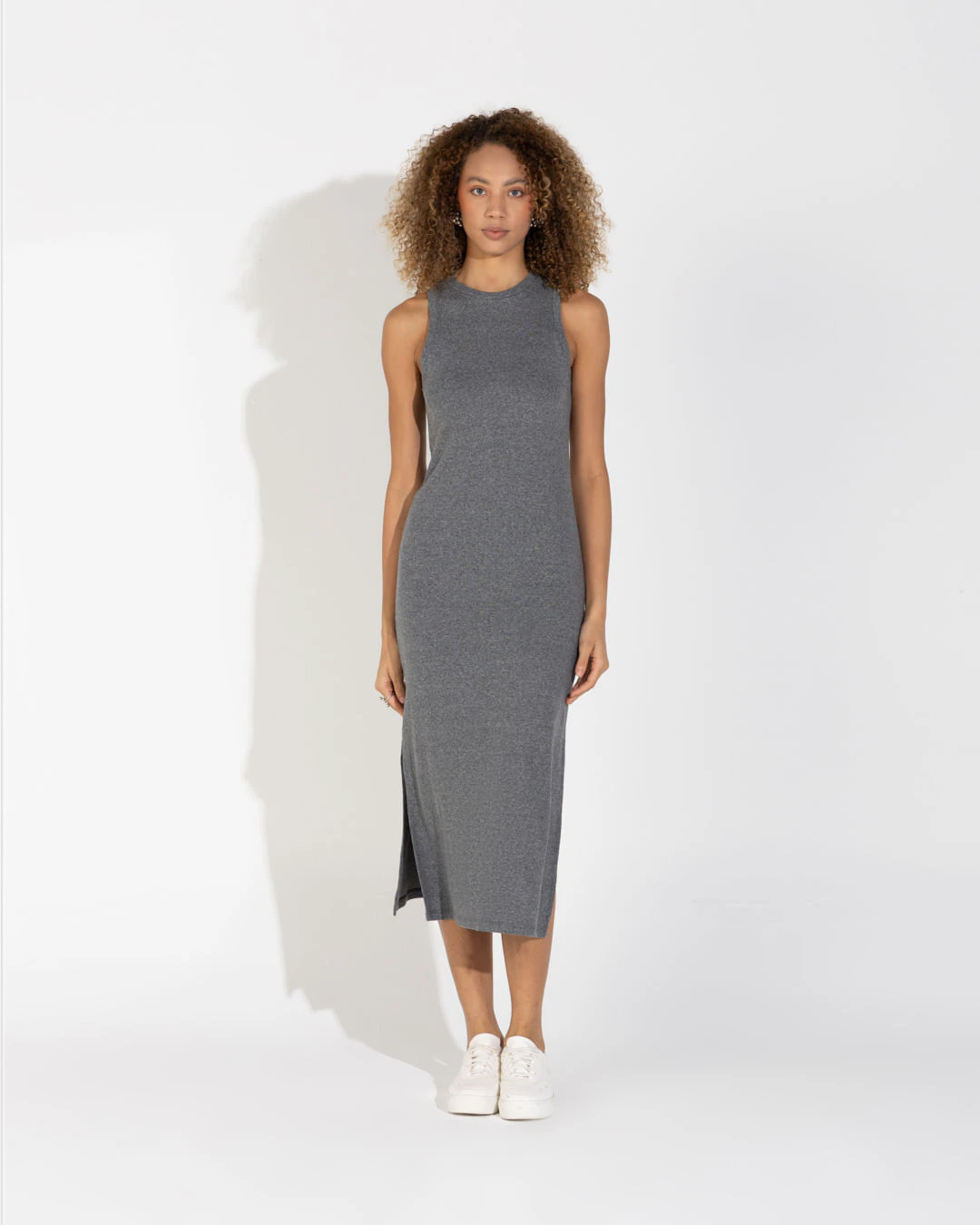 Vestido Midi Canelado Algodão