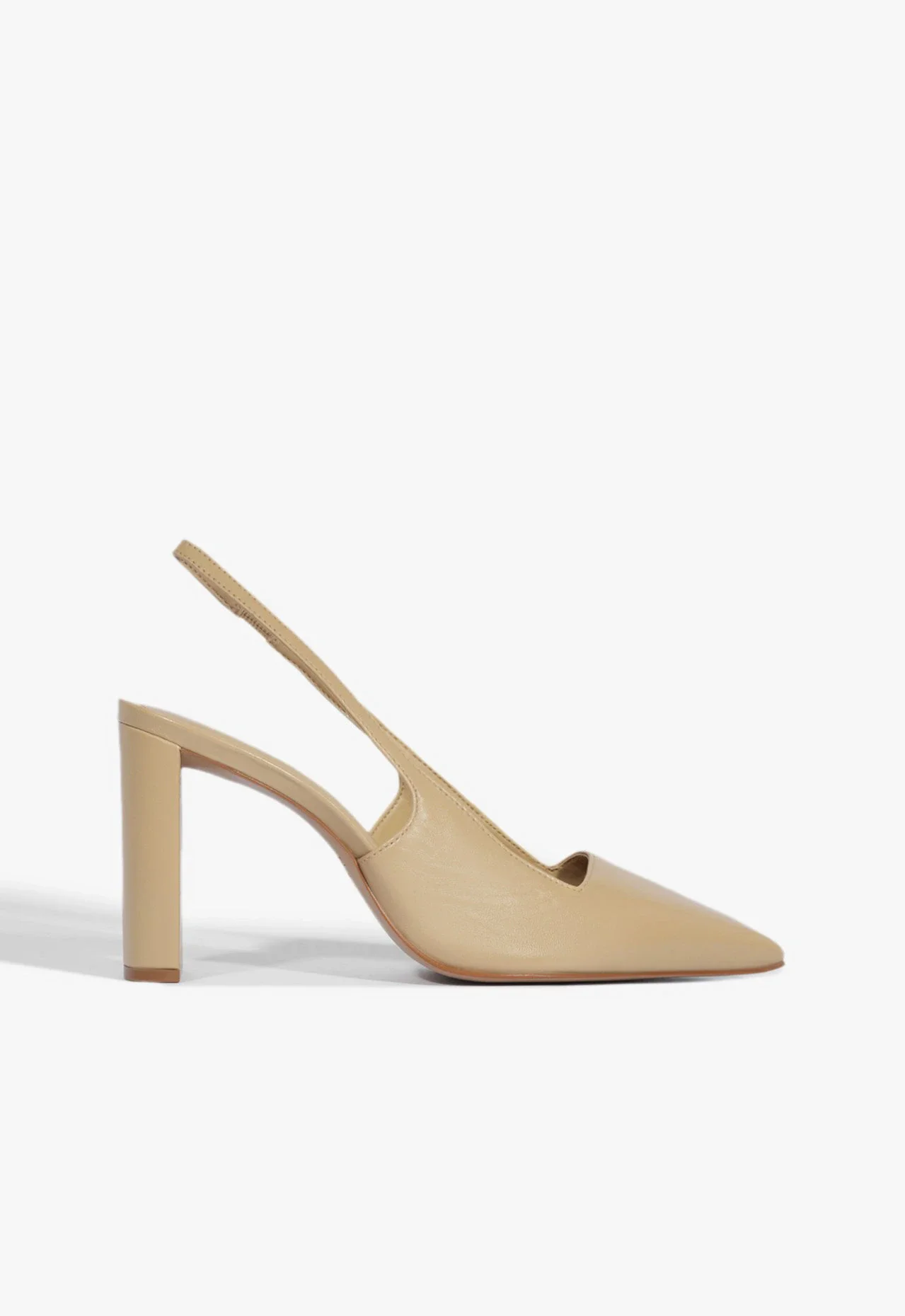 Scarpin Slingback Salto Block Couro Nude