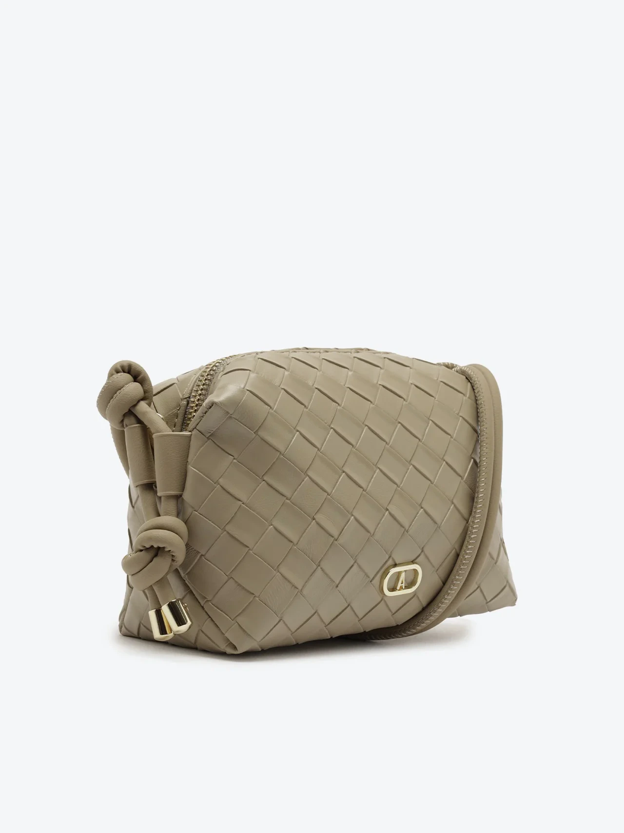 Bolsa Tiracolo Média Tiras Trançadas Cinza