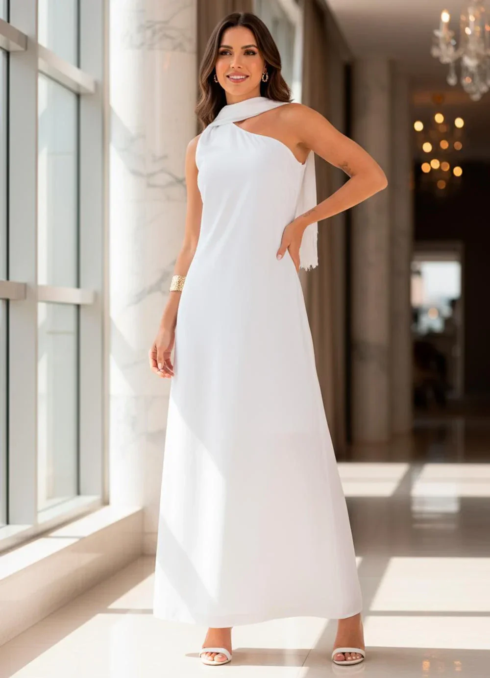 Quintess - Vestido Off White em Chiffon