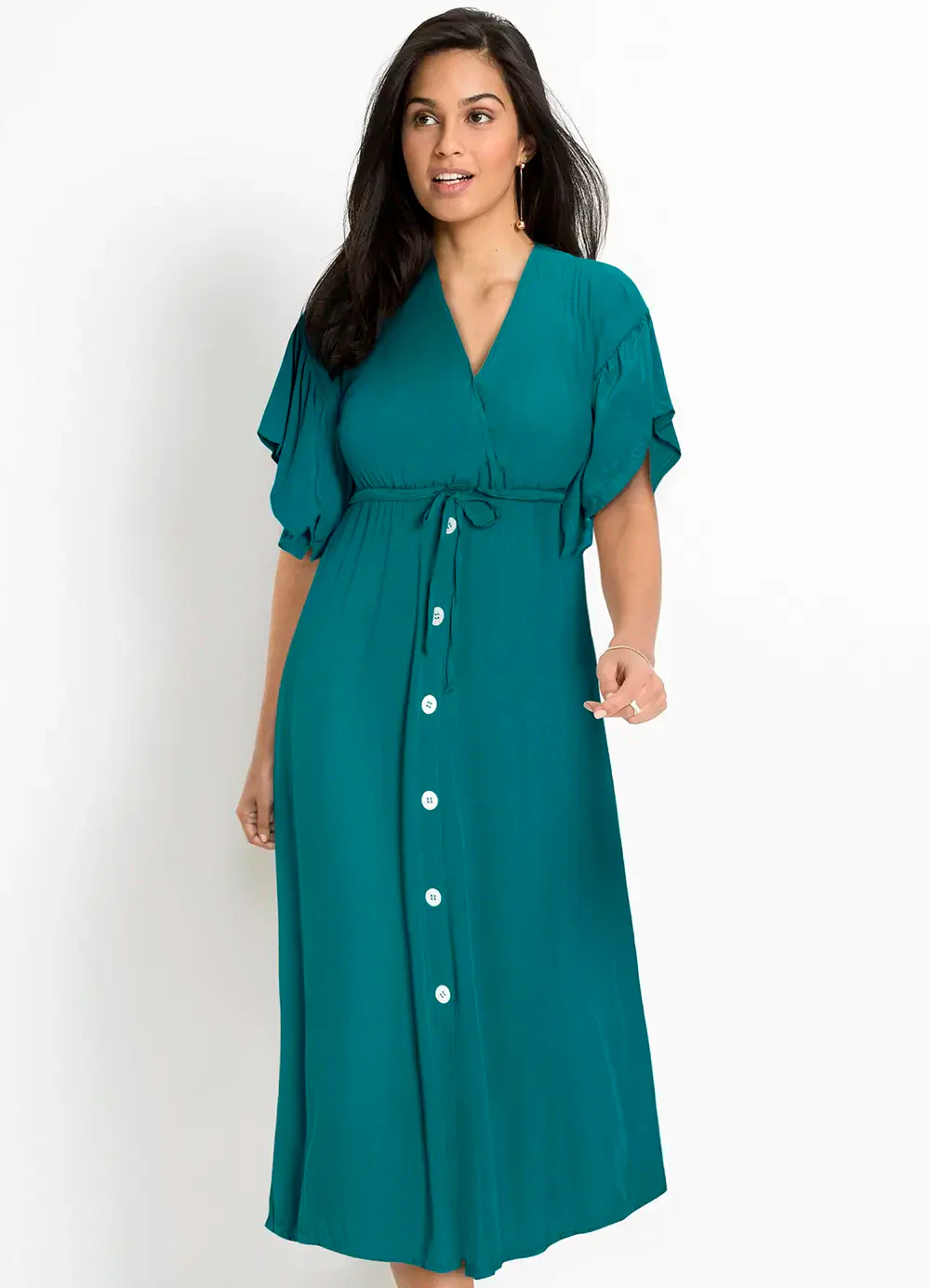 bonprix - Vestido Verde em Viscose Plana