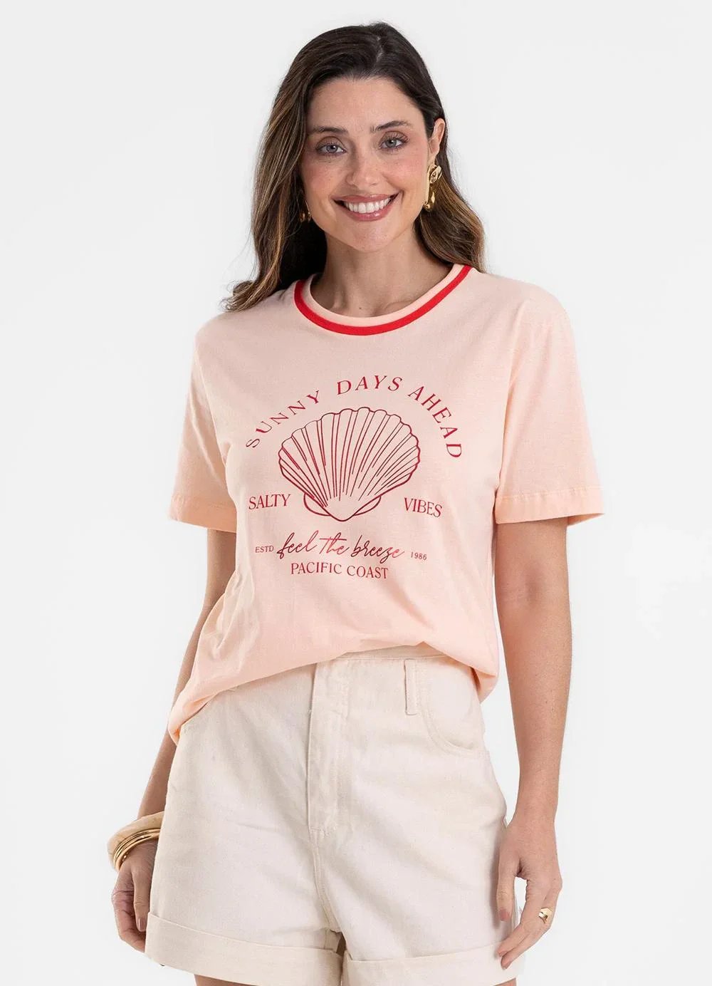 Rovitex - Camiseta Feminina Estampada Meia Malha Rosa