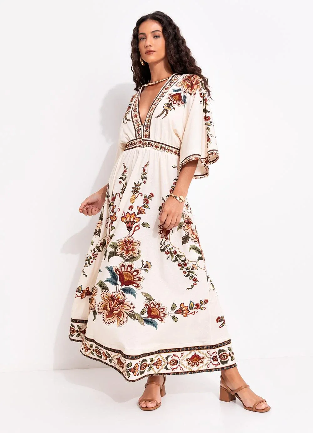 Farm - Vestido Cropped Jardim Majestoso Bege