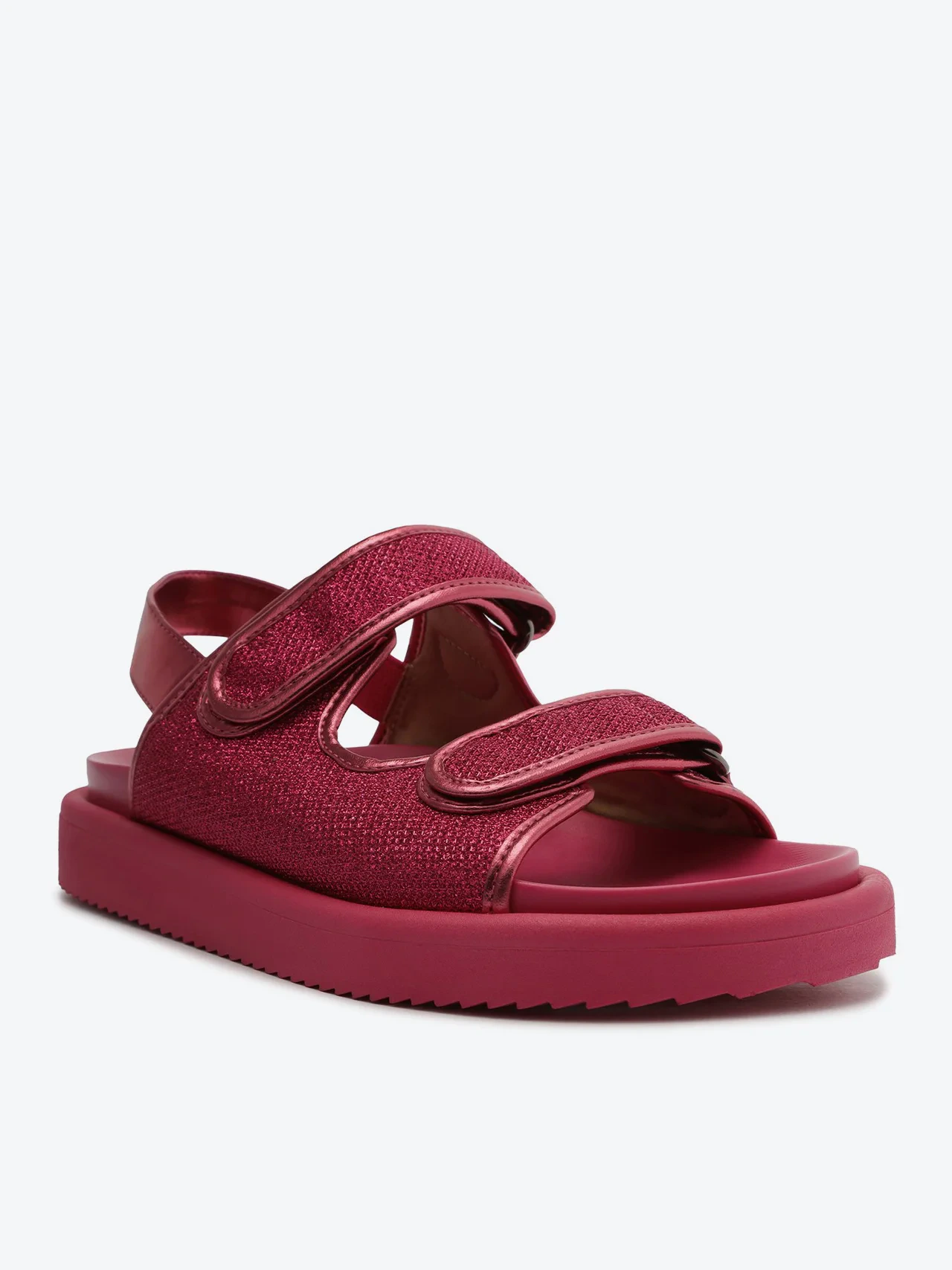 Sandália Papete Duas Tiras Velcro Glam Rosa