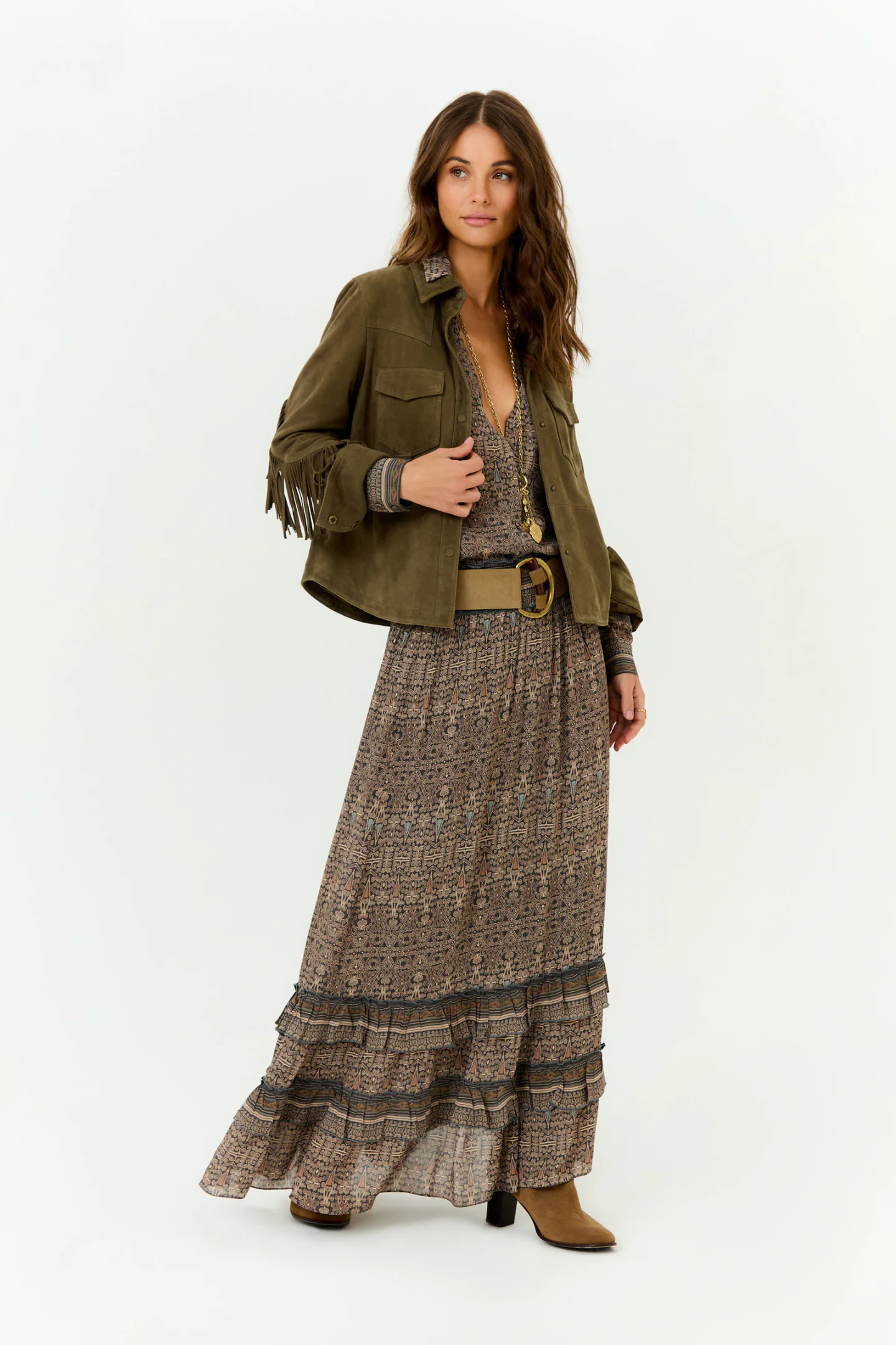 Saia Midi Ggt Estampa Olive
