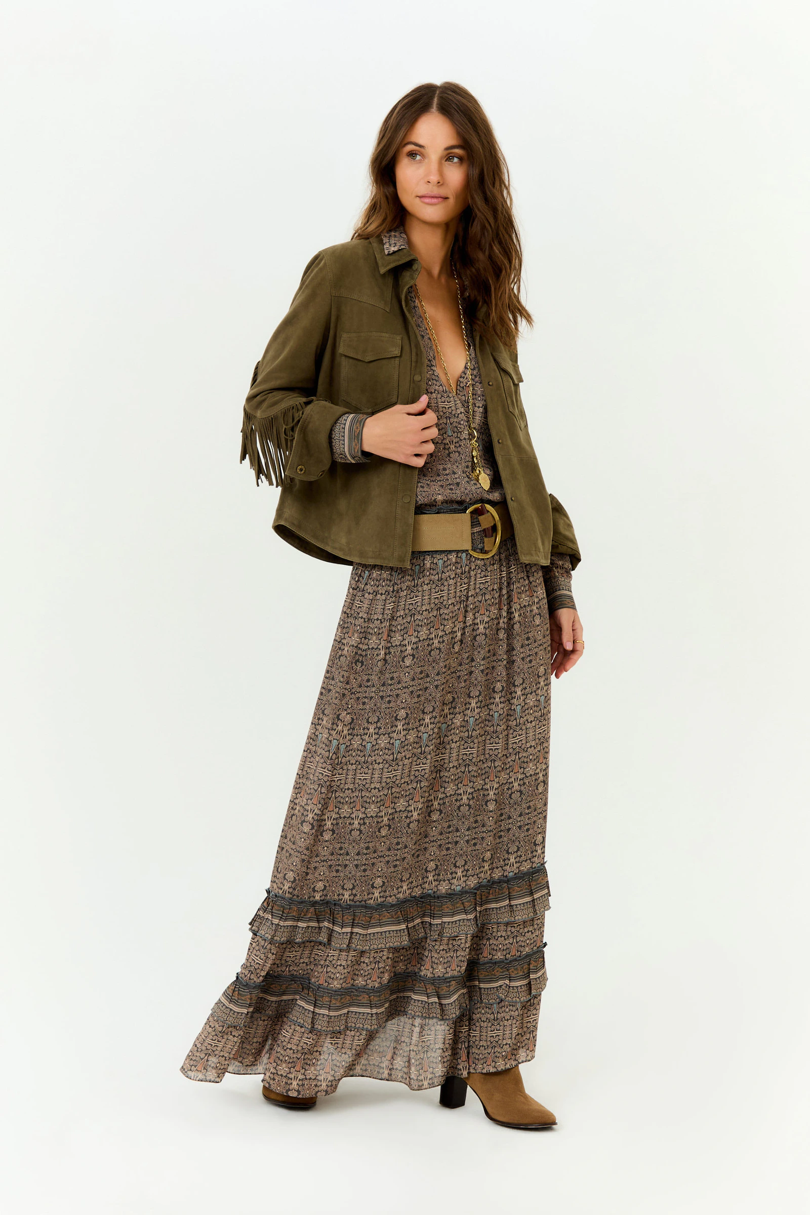 Saia Midi Ggt Estampa Olive