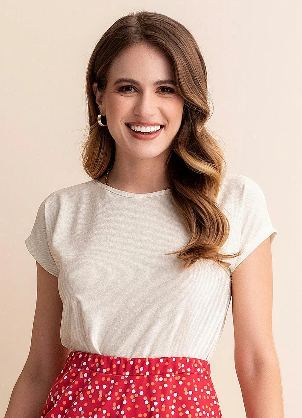 Rosalie - Blusa Off White em Malha com Lurex
