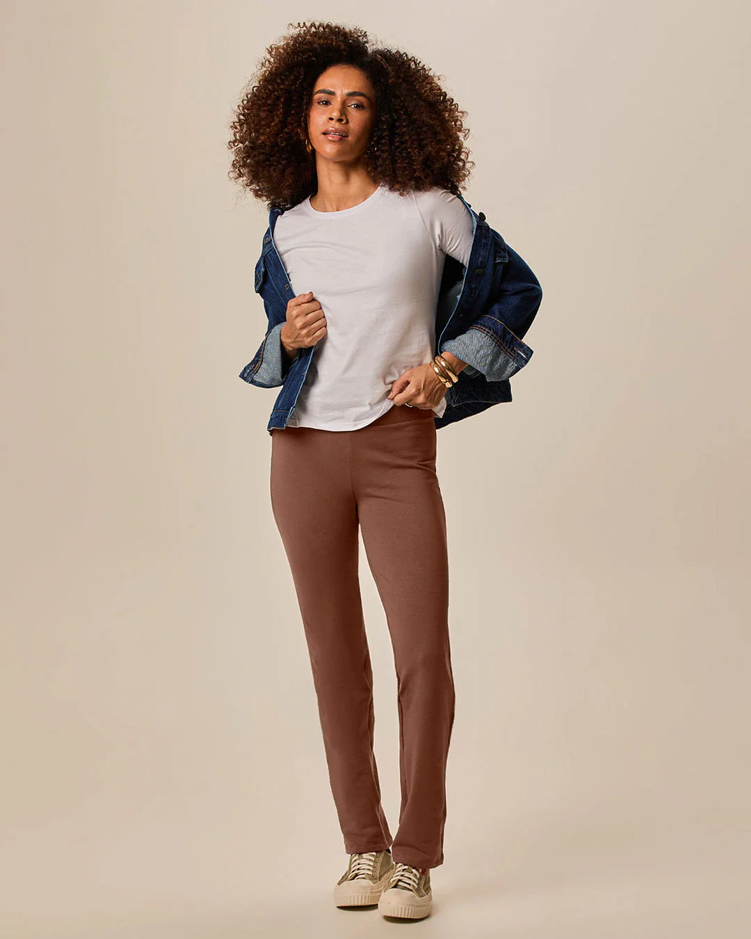 Calça Básica Feminina Cós Elástico Em Moletom Stretch Flanelado